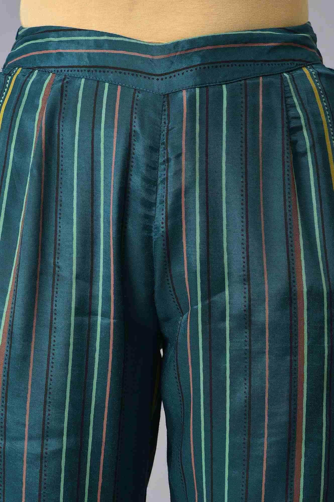 Teal Printed A-Line kurta Set - Image 6