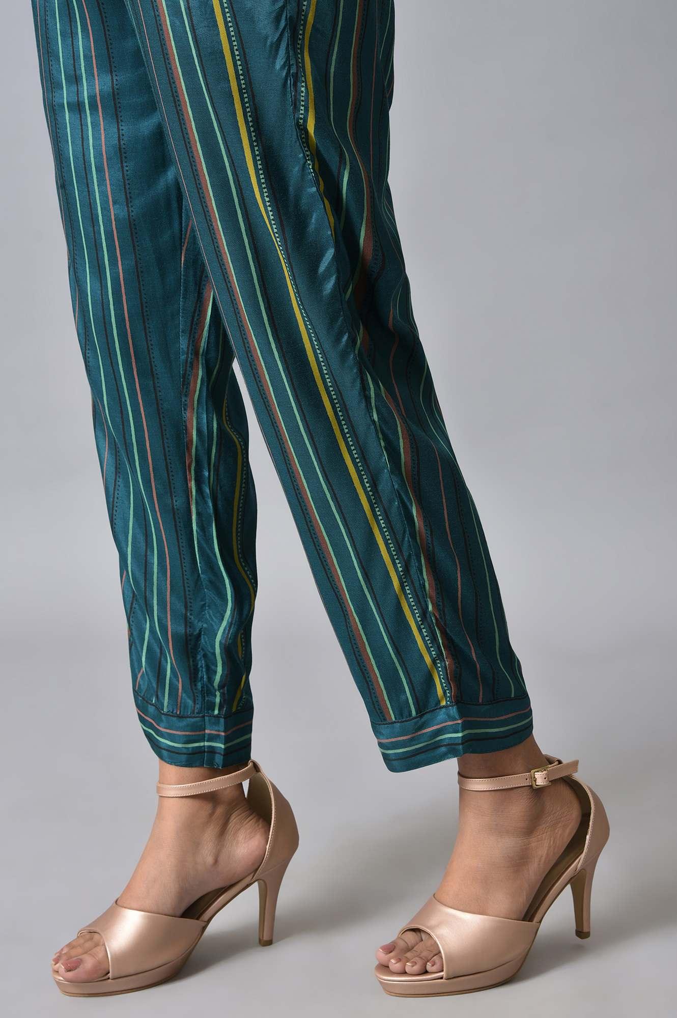 Teal Printed A-Line kurta Set - Image 8