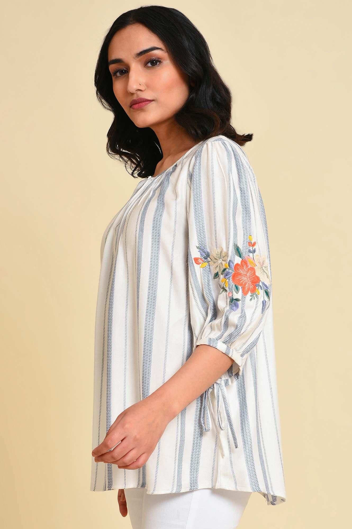 White And Blue Embroidered Top - Image 3