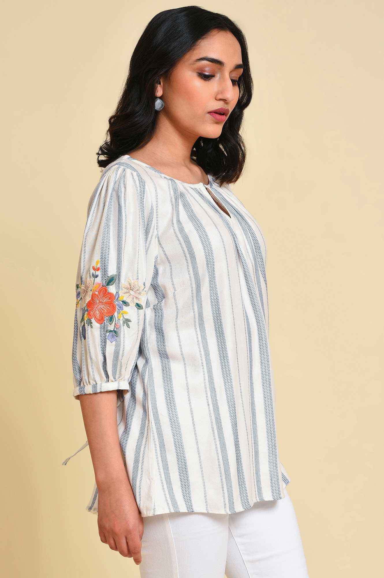 White And Blue Embroidered Top - Image 4