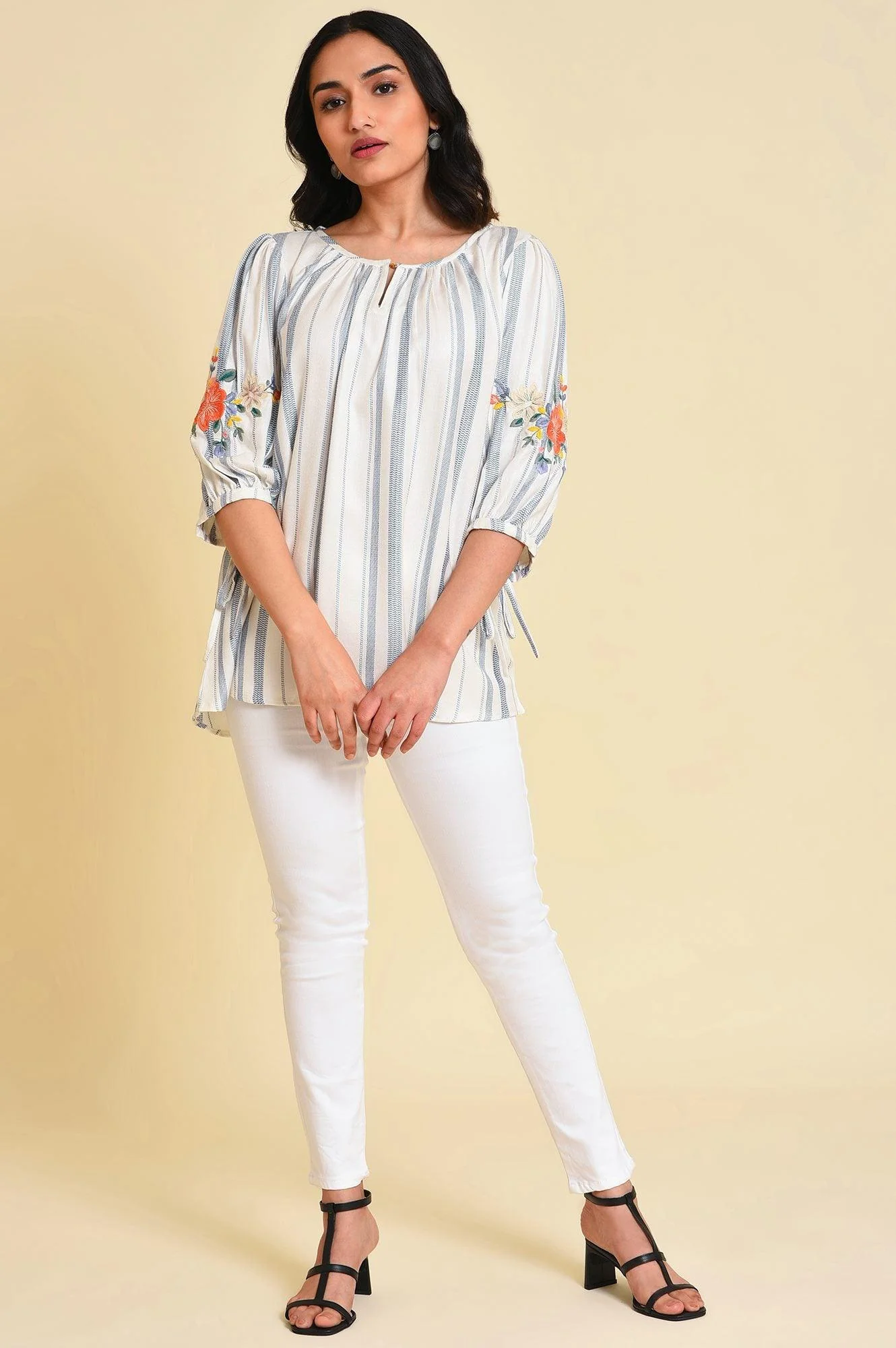 White And Blue Embroidered Top - Image 5