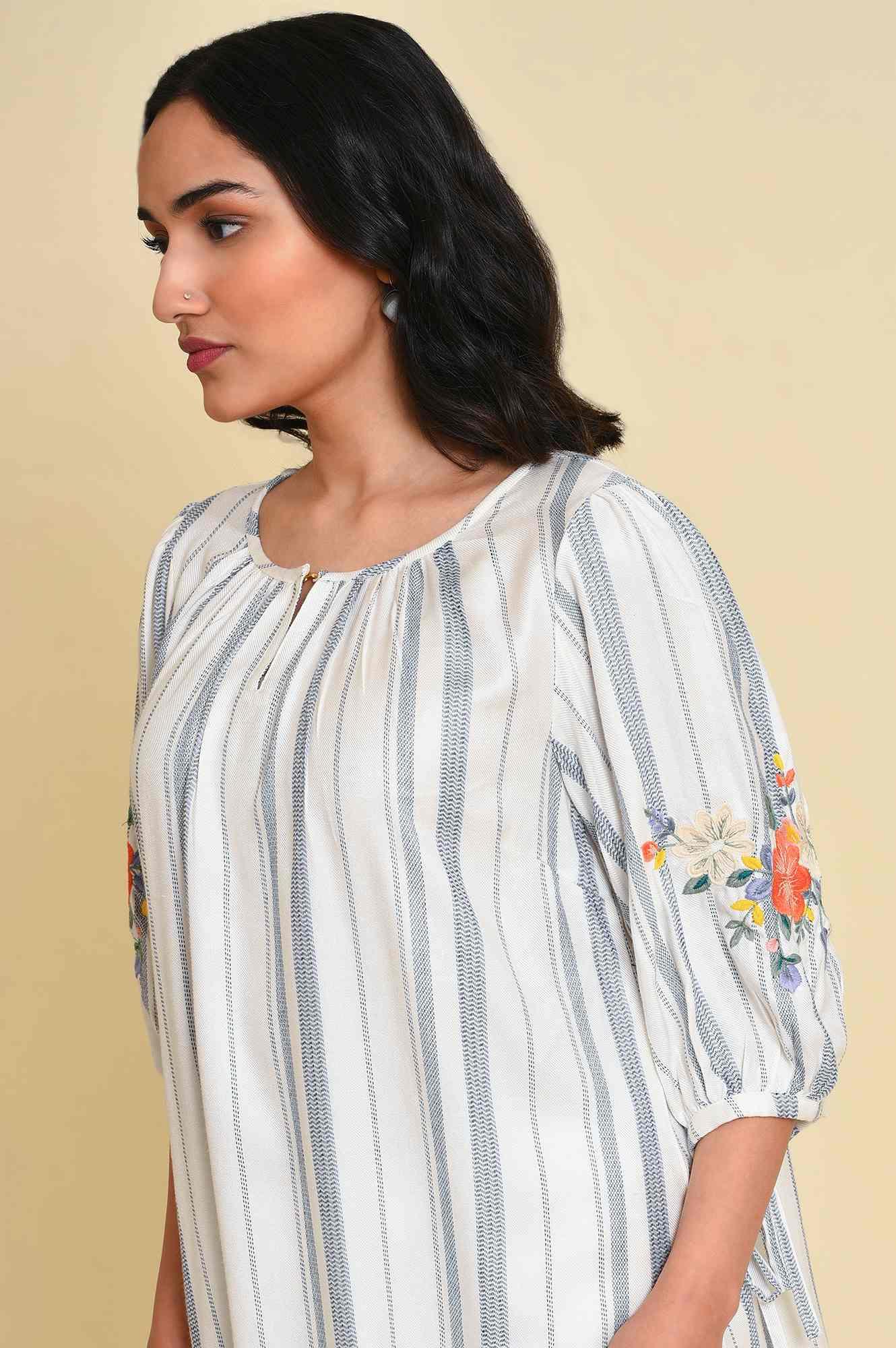 White And Blue Embroidered Top - Image 6
