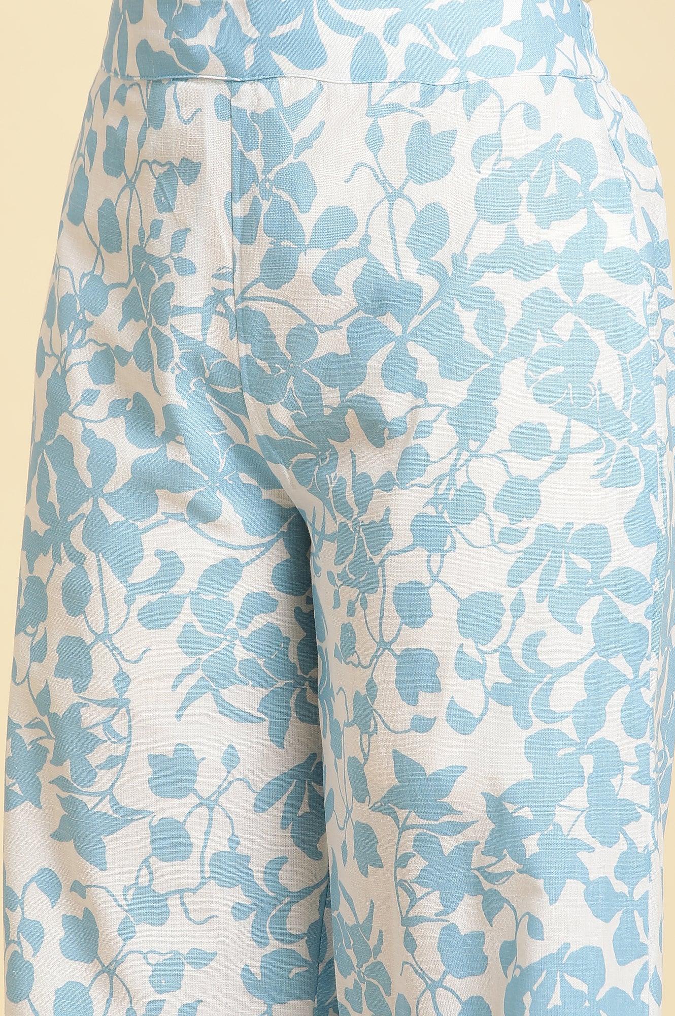 White And Blue Floral Printed Top And Pants Co-Ord Set - Image 9