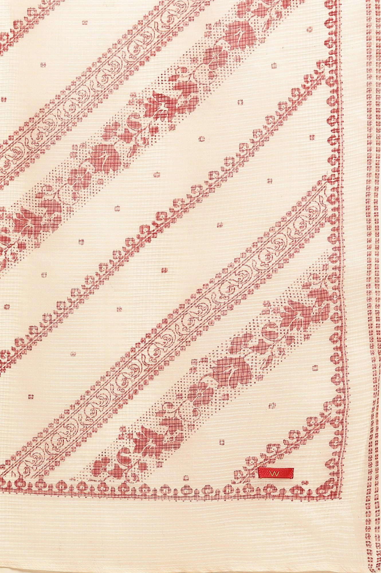 White And Red Printed Kota Dupatta - Image 5