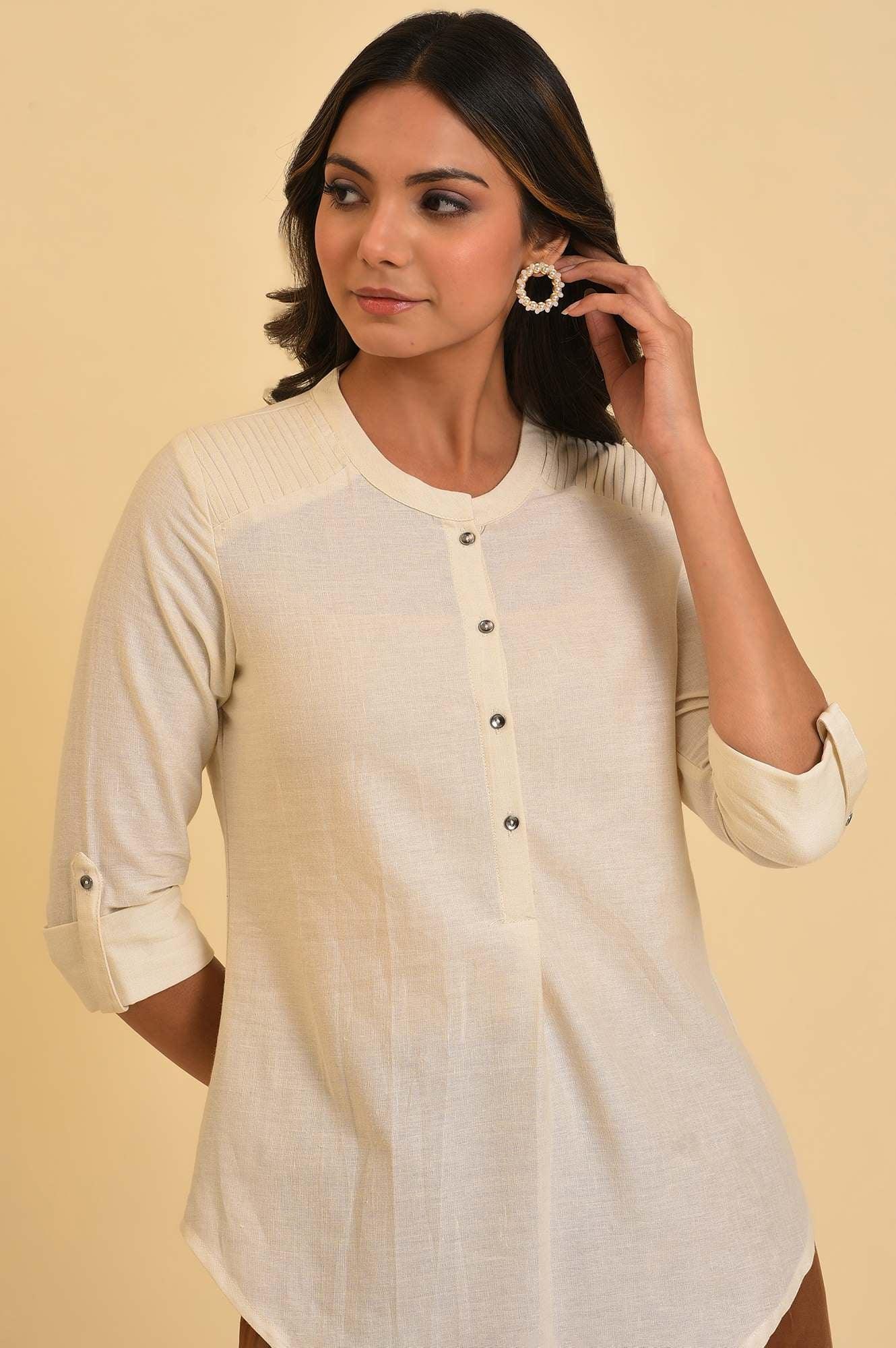 White Blue Cotton Flax Top - Image 6
