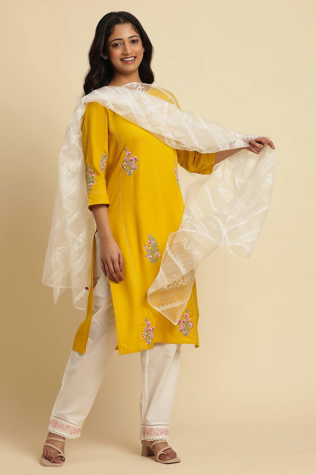 White Brasso Floral Printed Dupatta - Image 3