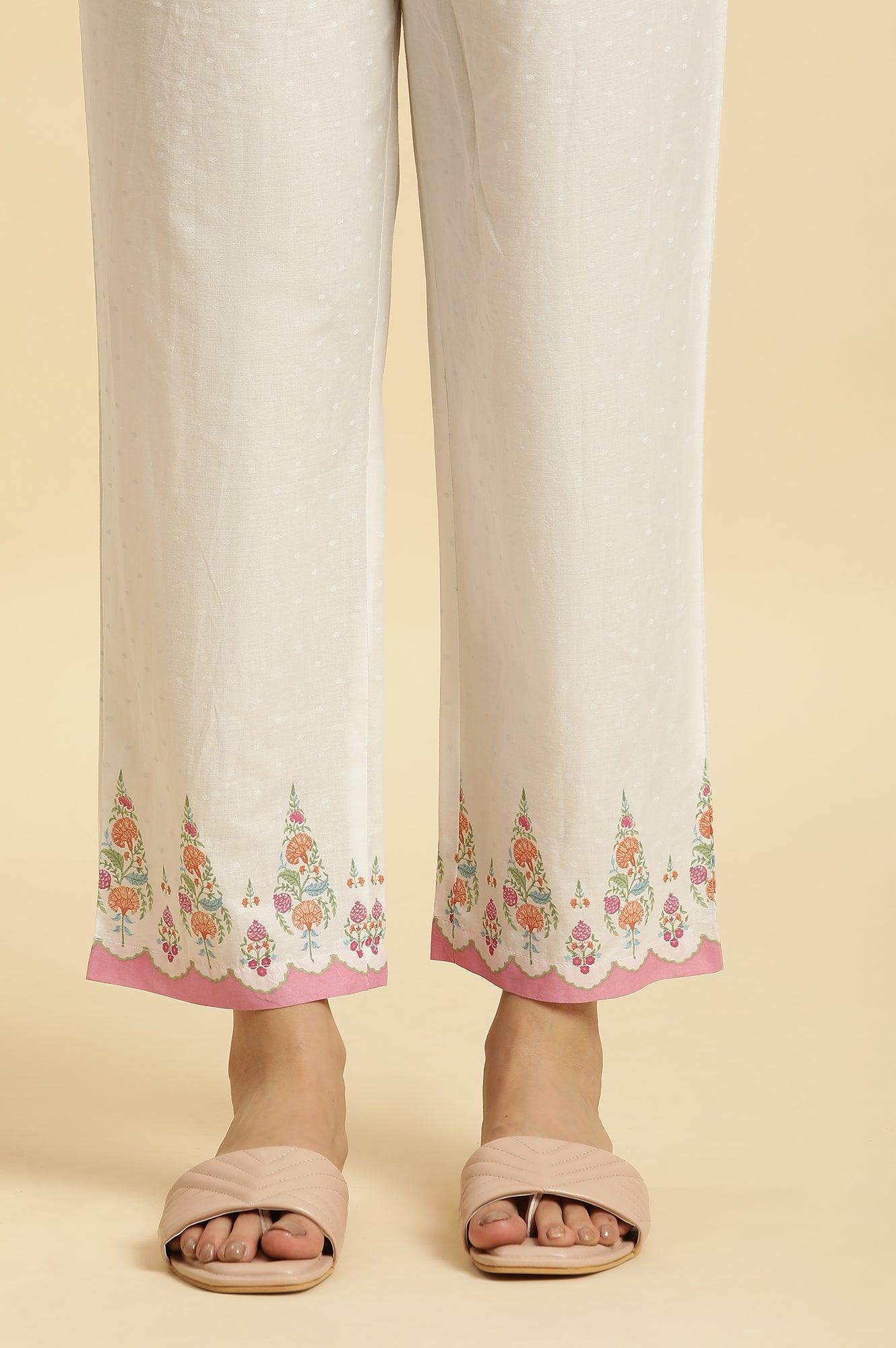 White Cotton Kurta In Multi-Coloured Print and Pants Set - Image 10