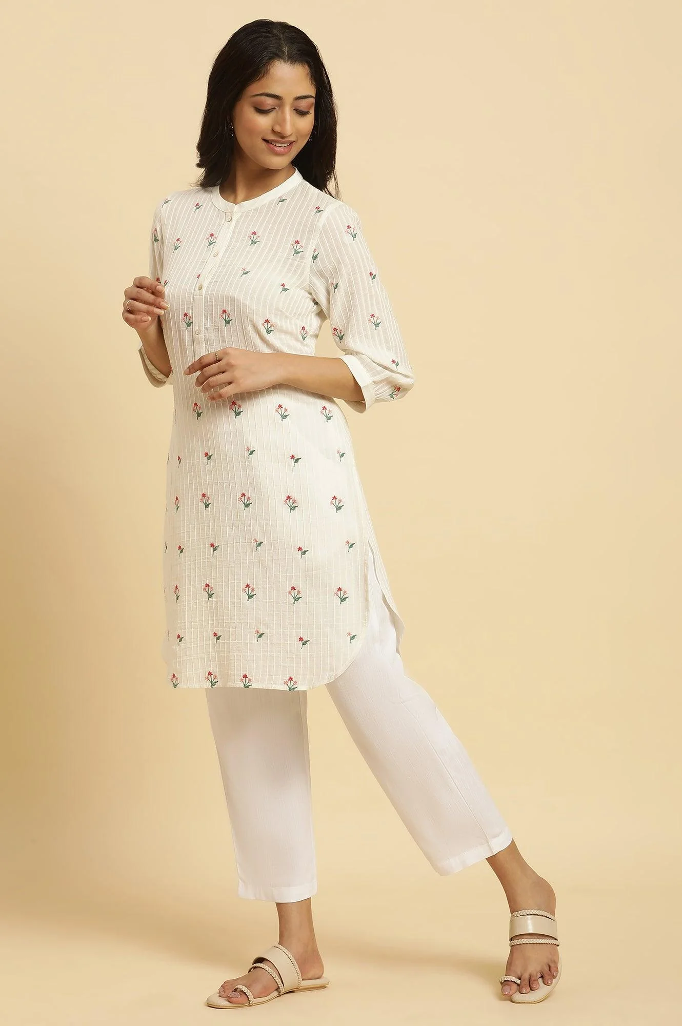 White Embroidered Contemporary Tunic - Image 3