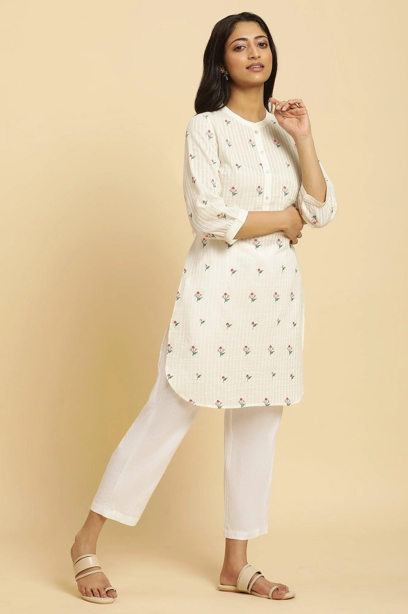 White Embroidered Contemporary Tunic - Image 5