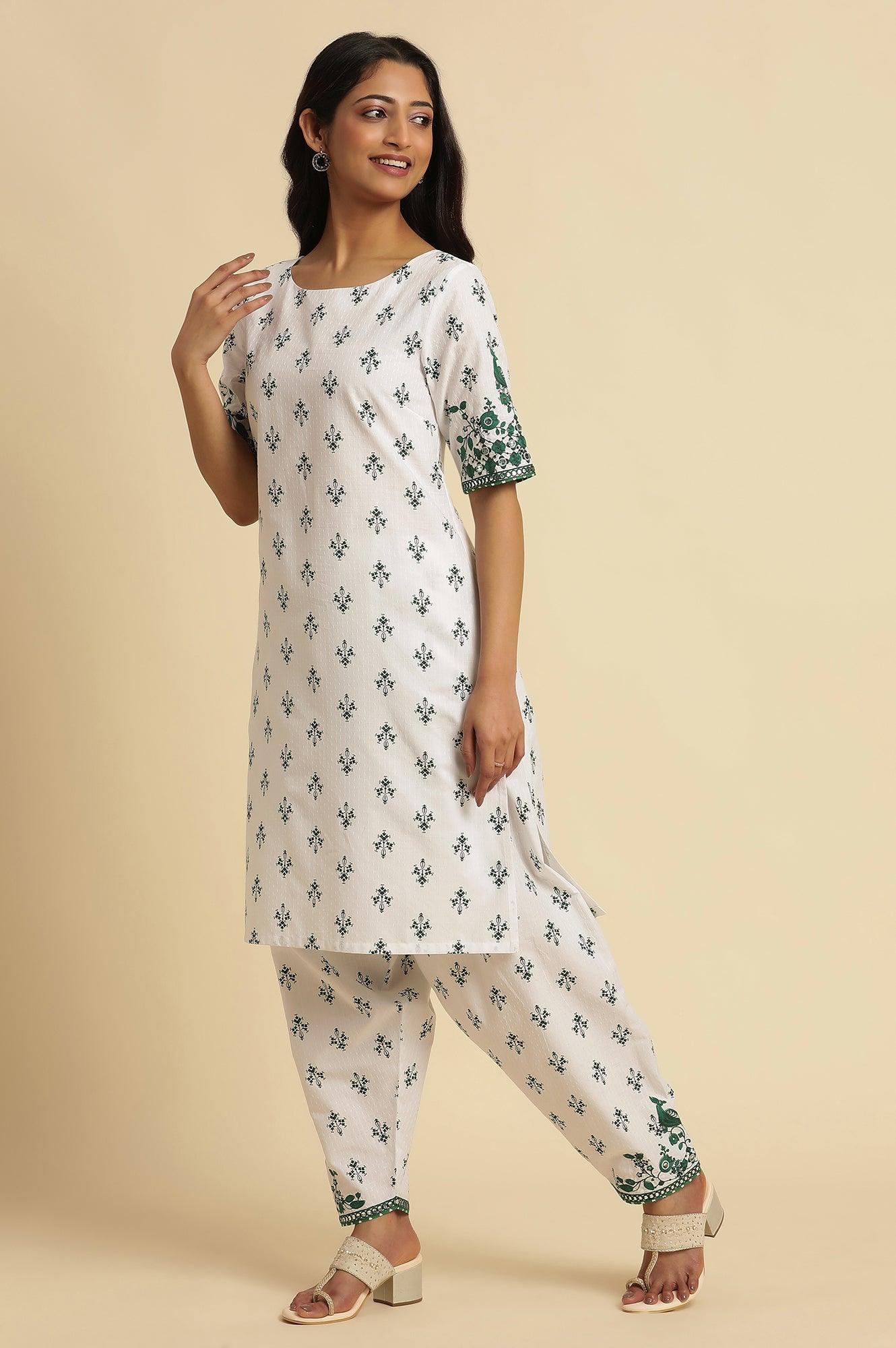 White Embroidered Kurta, Salwar and Dupatta Set - Image 3