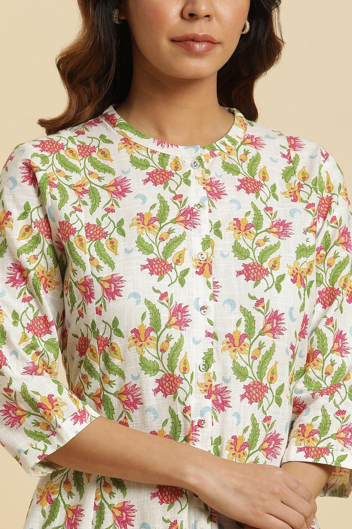 White Flared Dress In Multi-Coloured Floral Print - Image 6