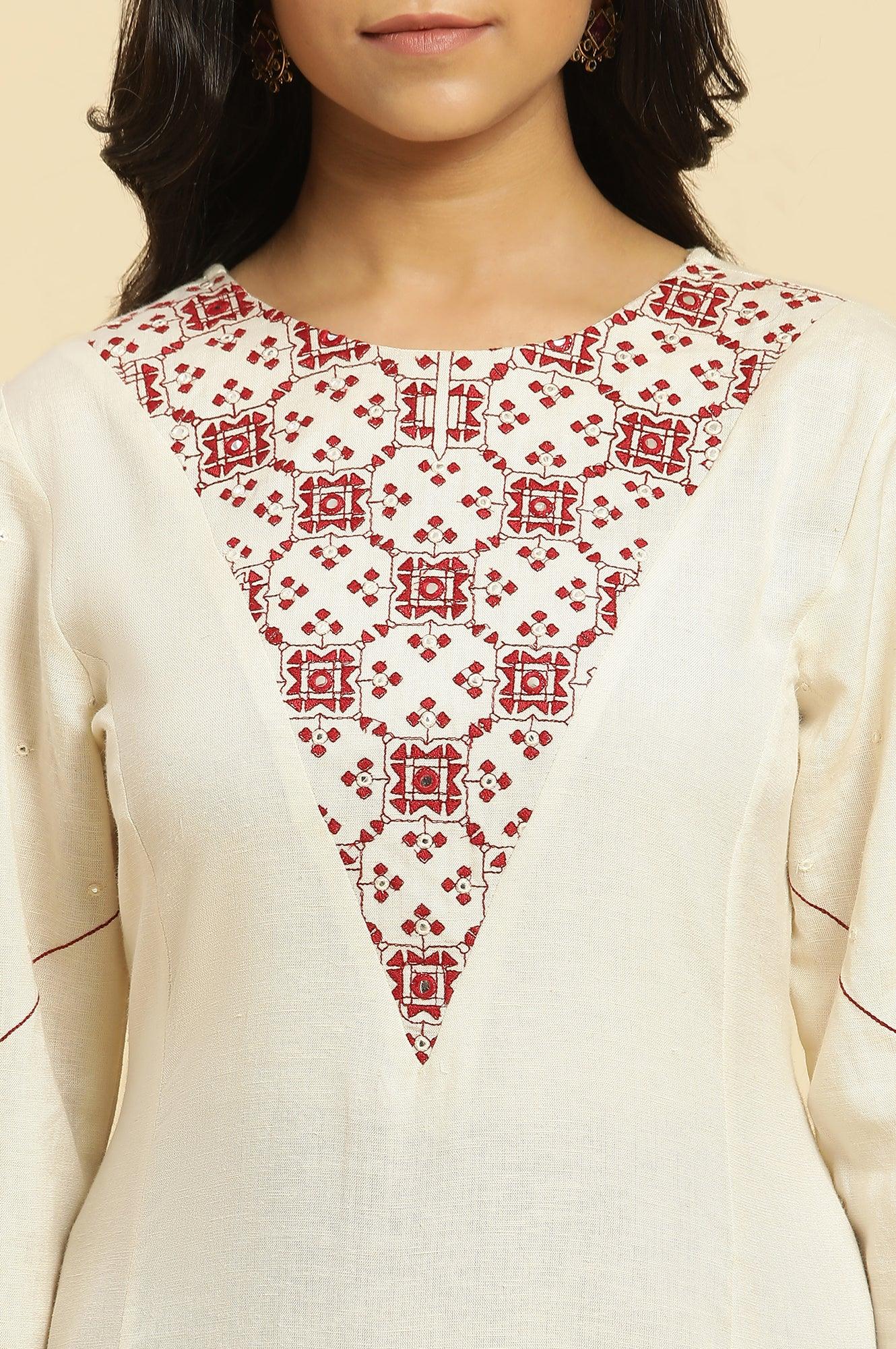 White Flared Kurta With Mirror Work And Embroidery - Image 6