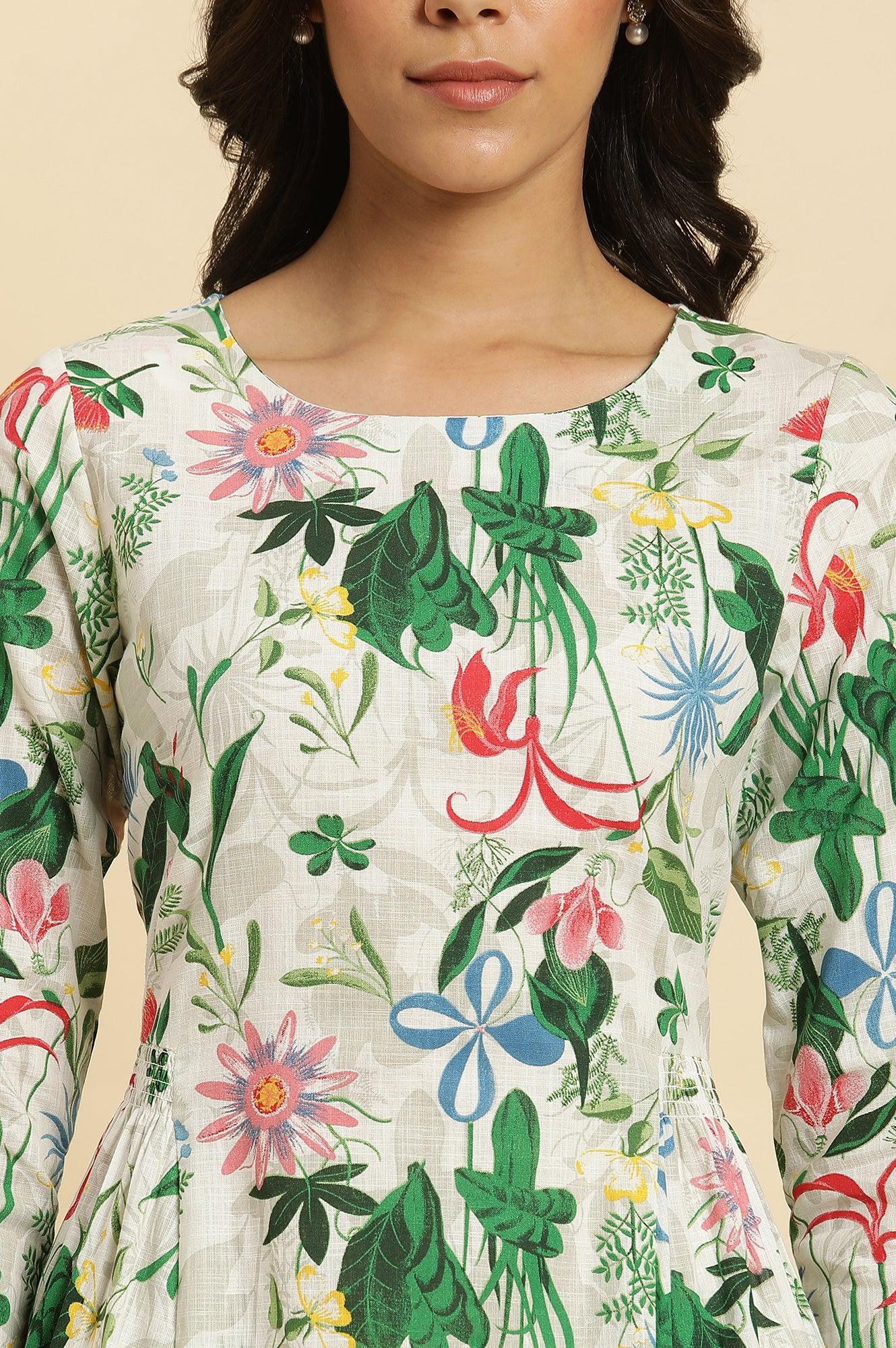 White Floral Printed A-Line Kurta And Pants Co-Ord Set - Image 6