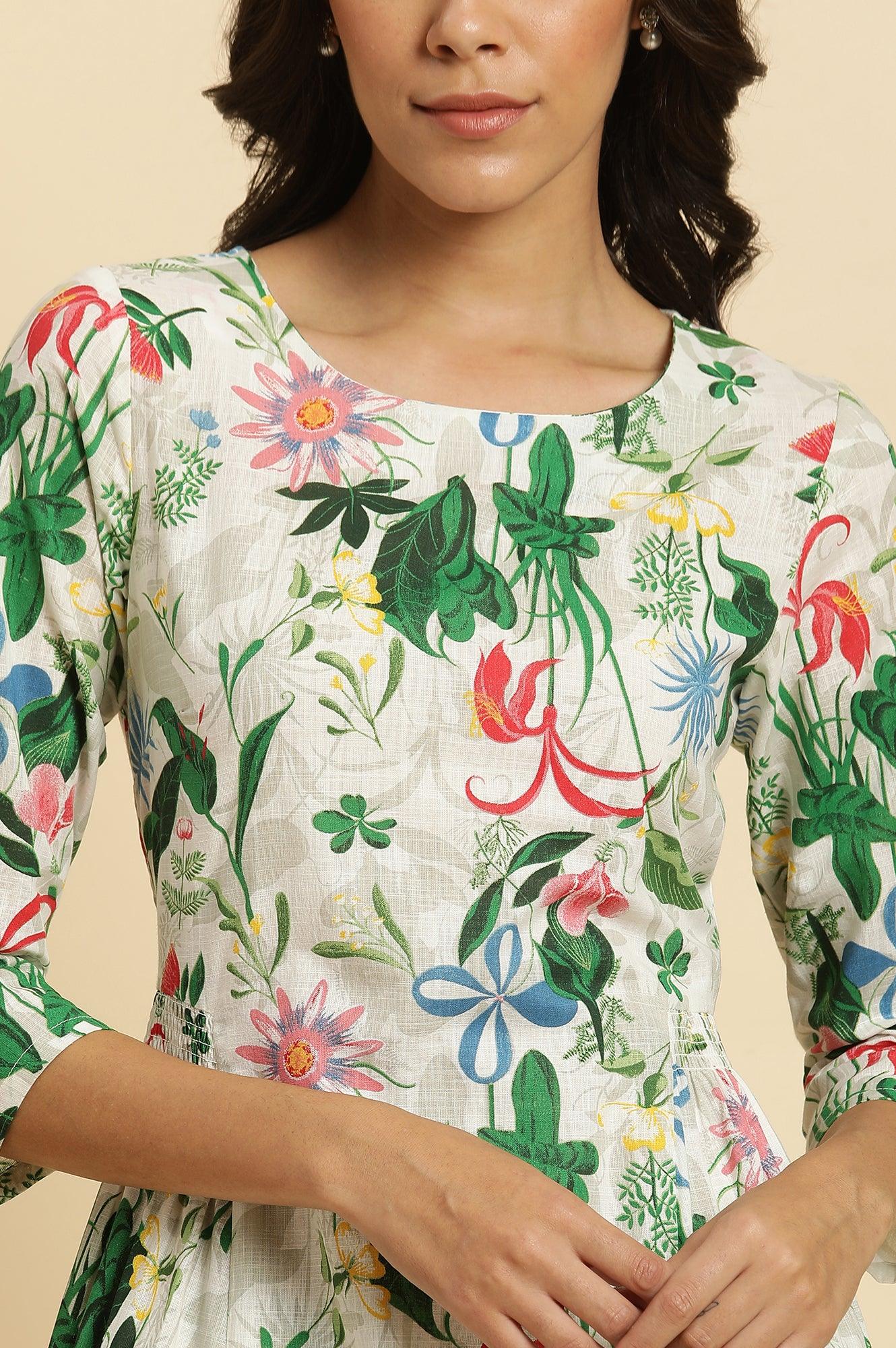 White Floral Printed A-Line Kurta And Pants Co-Ord Set - Image 7