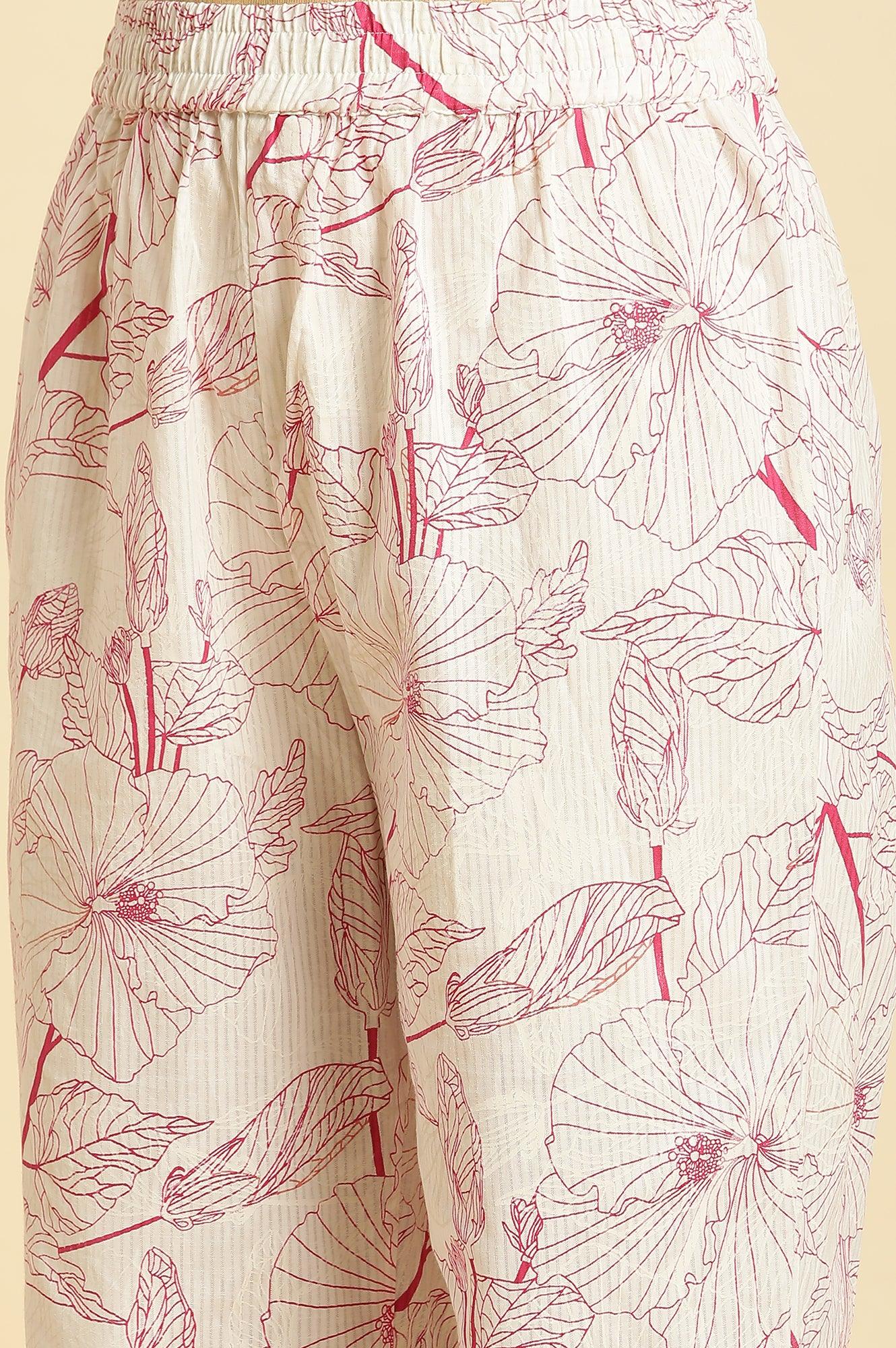 White Floral Printed Kurta And Pants Co-Ord Set - Image 9