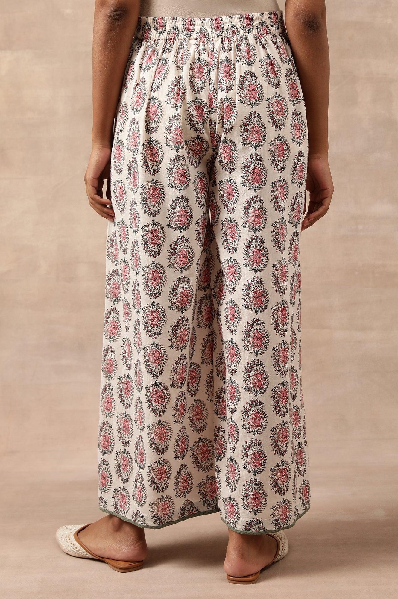 White Hand Block Buti Print Parallel Pants - Image 4