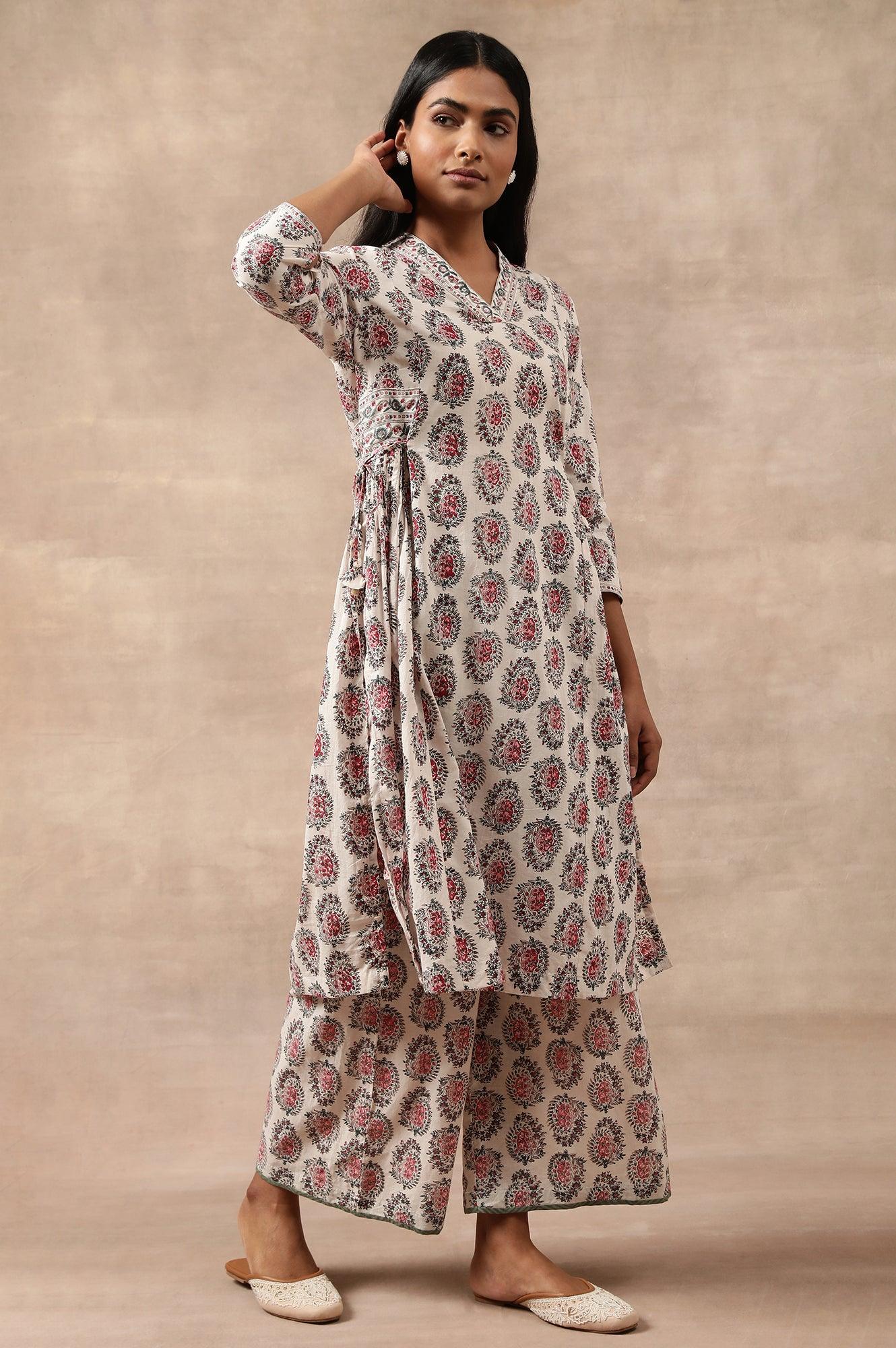 White Hand Block Buti Print Parallel Pants - Image 5