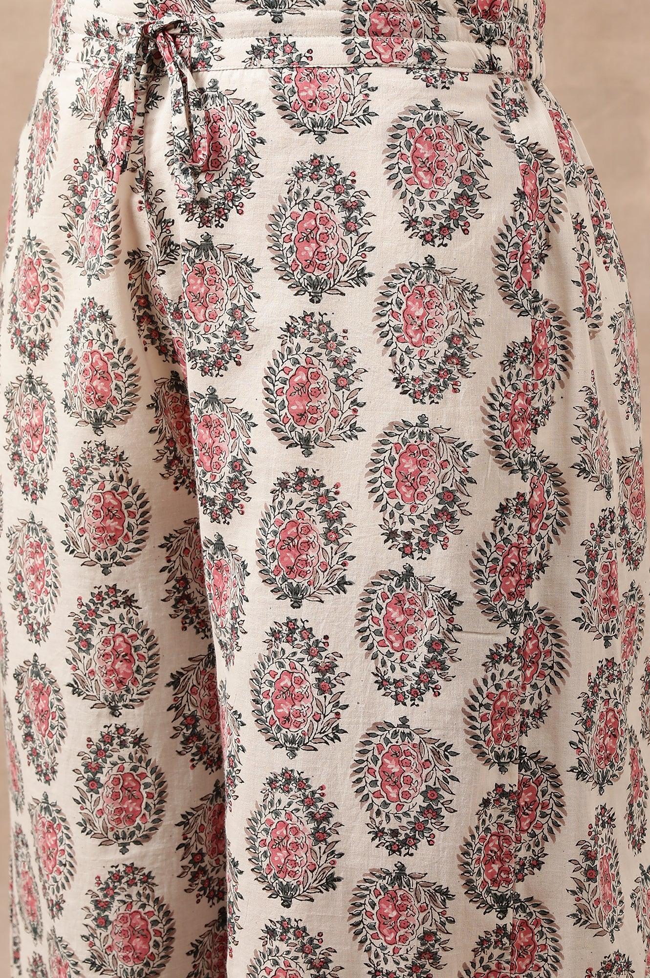 White Hand Block Buti Print Parallel Pants - Image 6