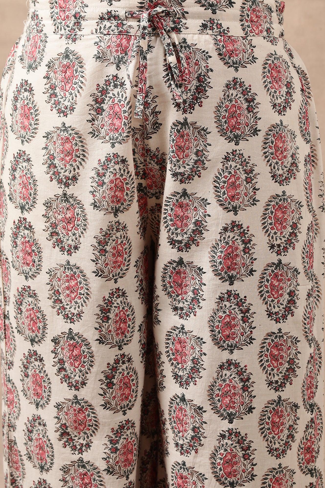 White Hand Block Buti Print Parallel Pants - Image 7