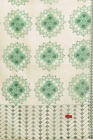 White Kota Dupatta With Green Print - Image 6