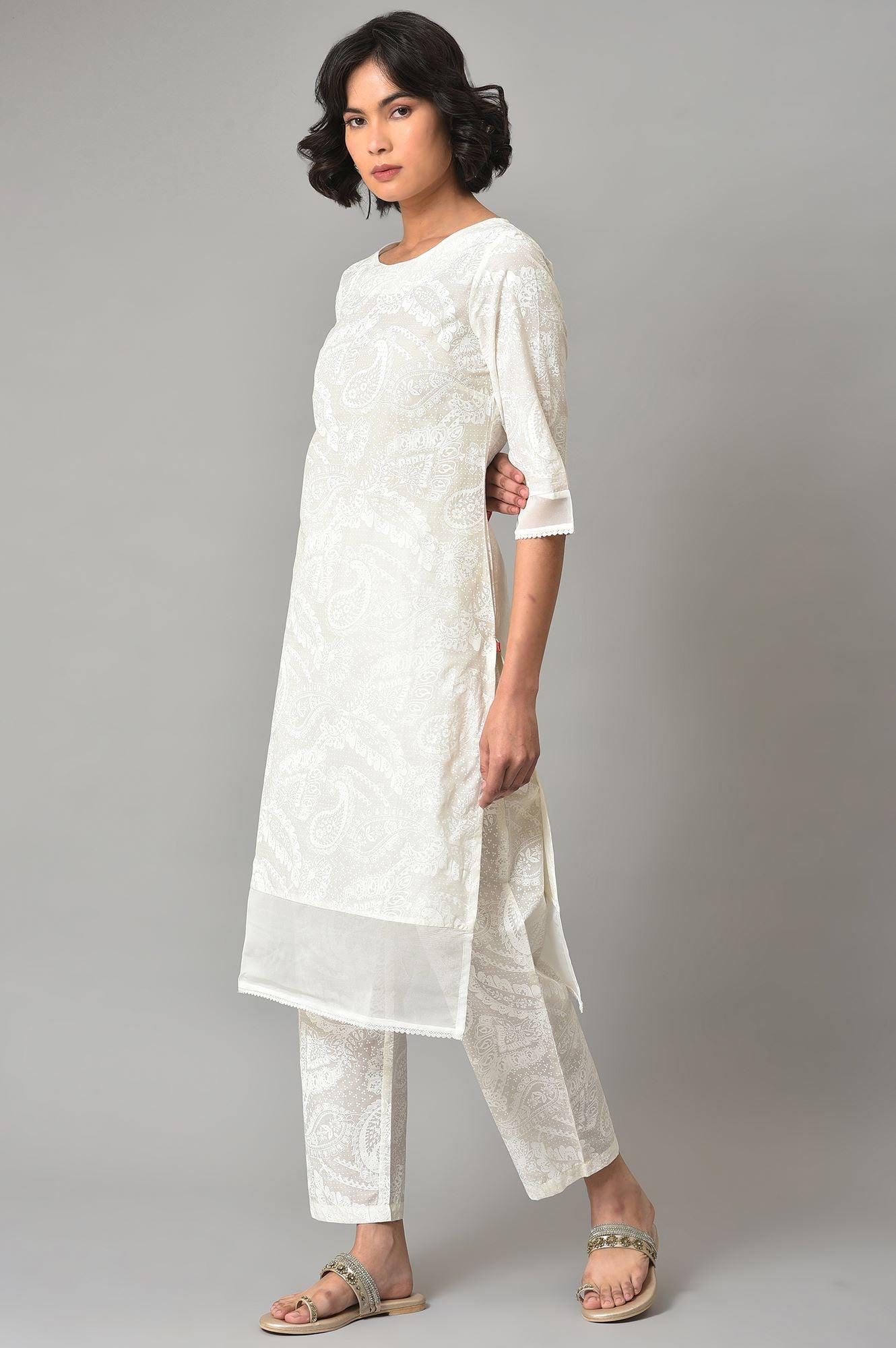 White Organza kurta And Pants Co-Ord Set - Image 3