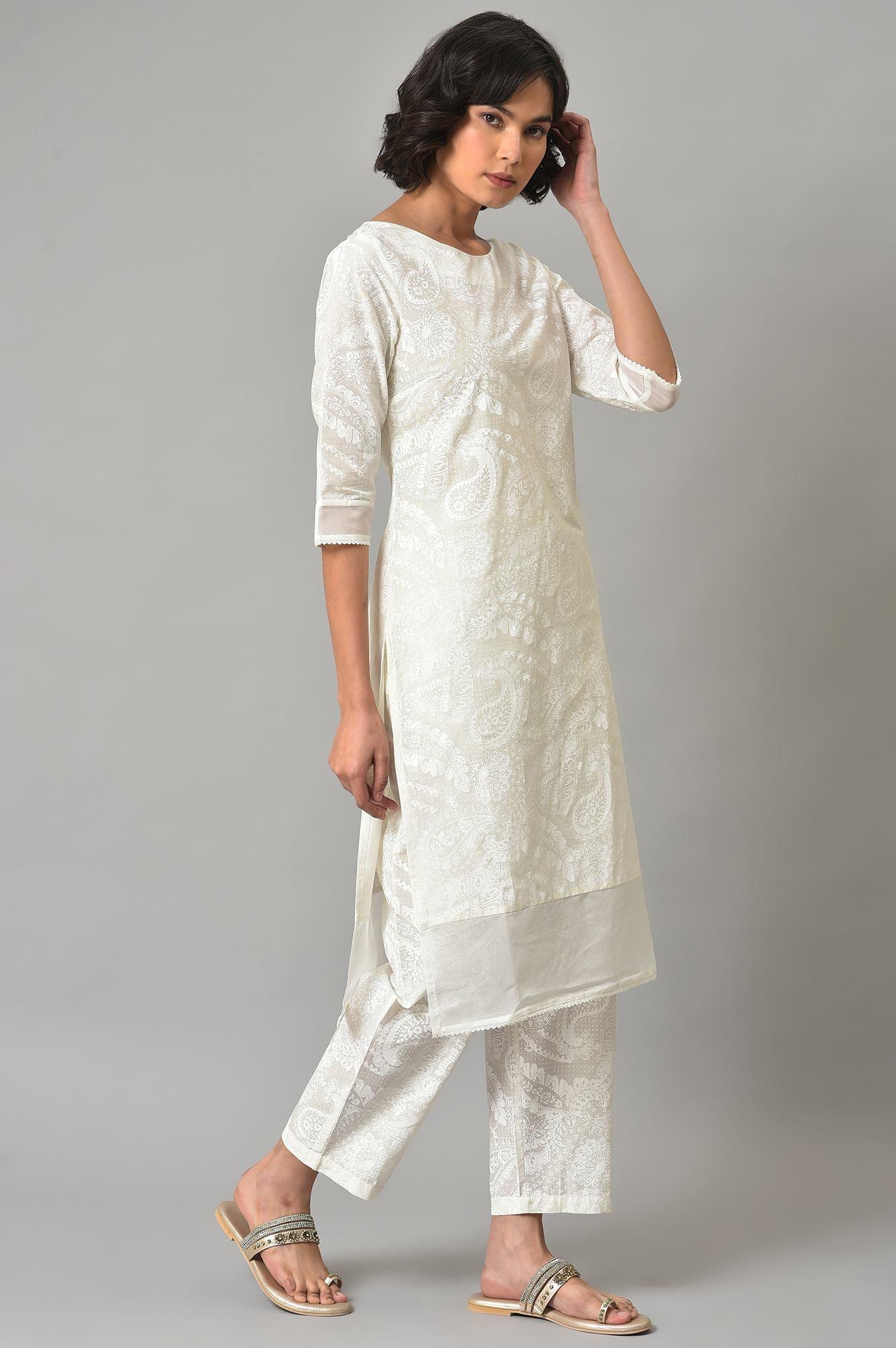 White Organza kurta And Pants Co-Ord Set - Image 4