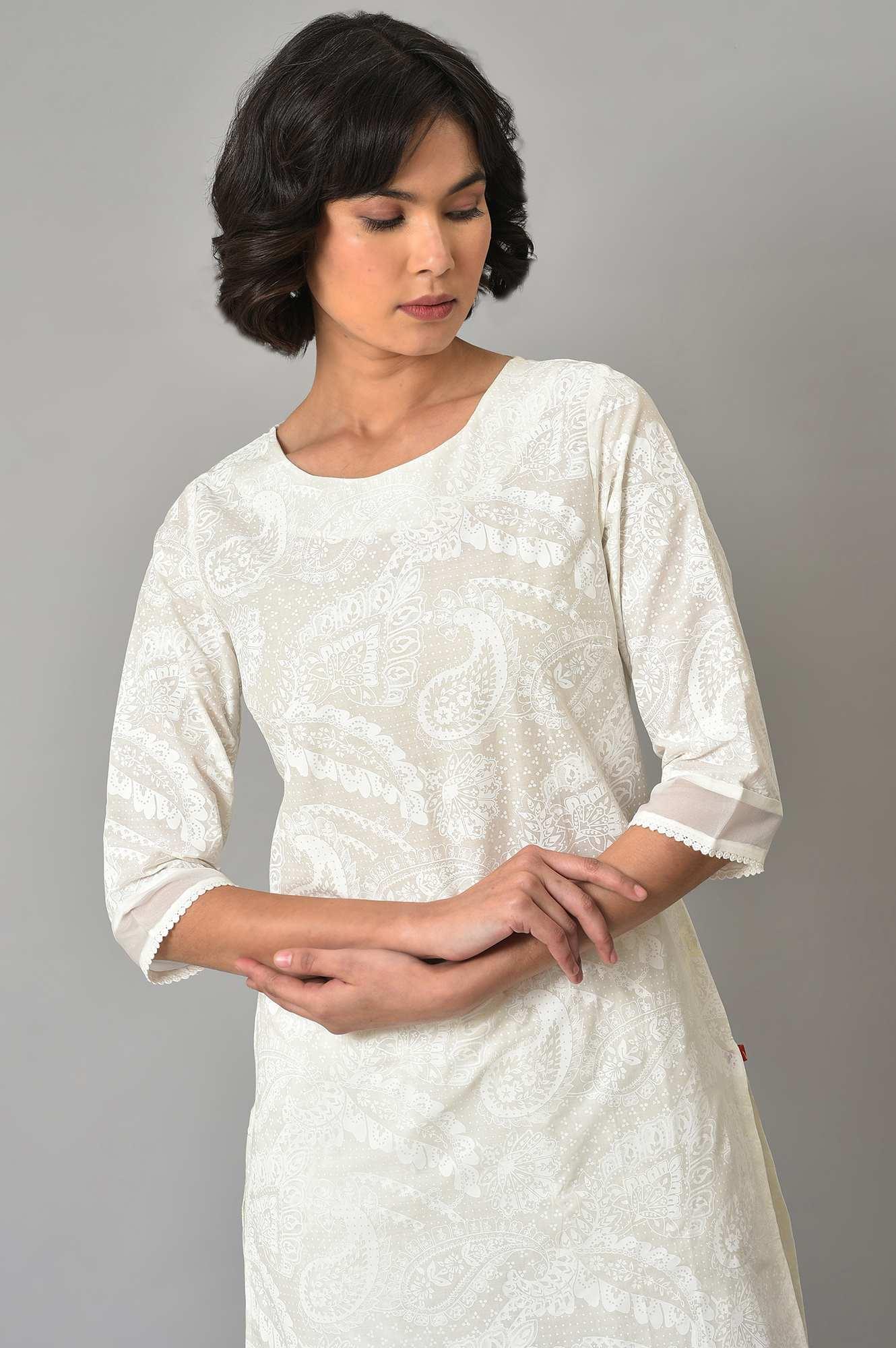 White Organza kurta And Pants Co-Ord Set - Image 5