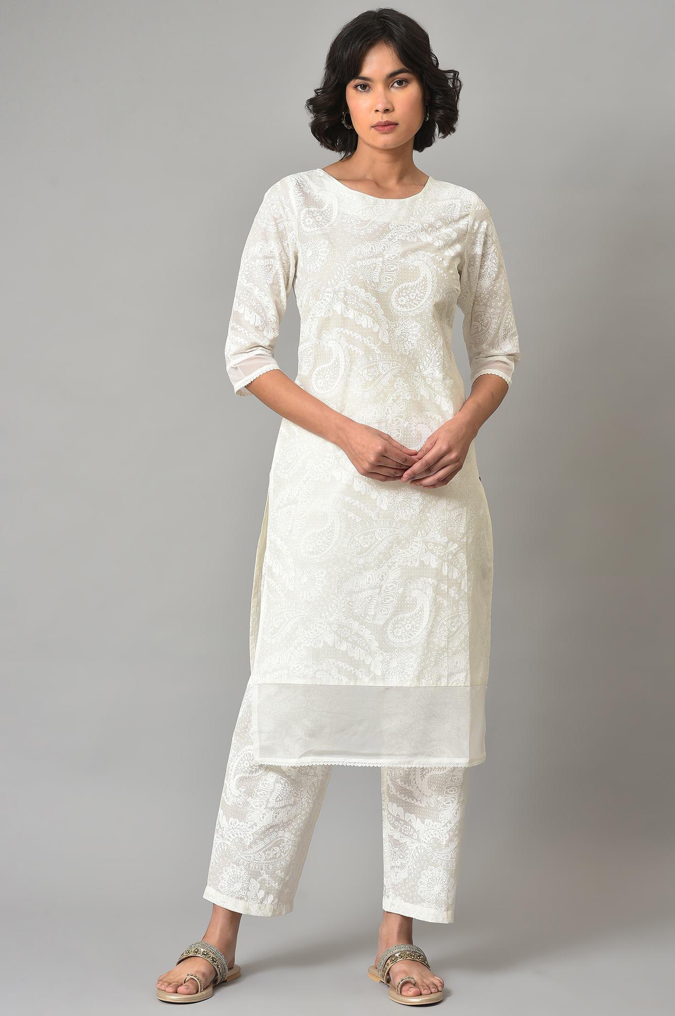 White Organza kurta And Pants Co-Ord Set - Image 8