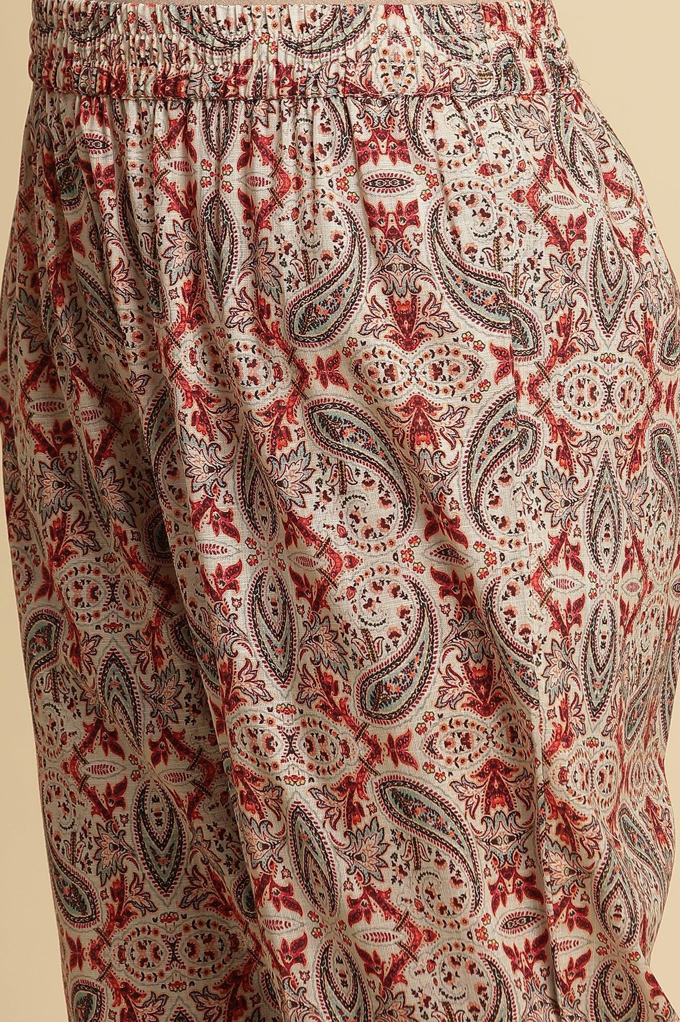 White Paisely Printed Kurta, Pants And Dupatta Set - Image 8