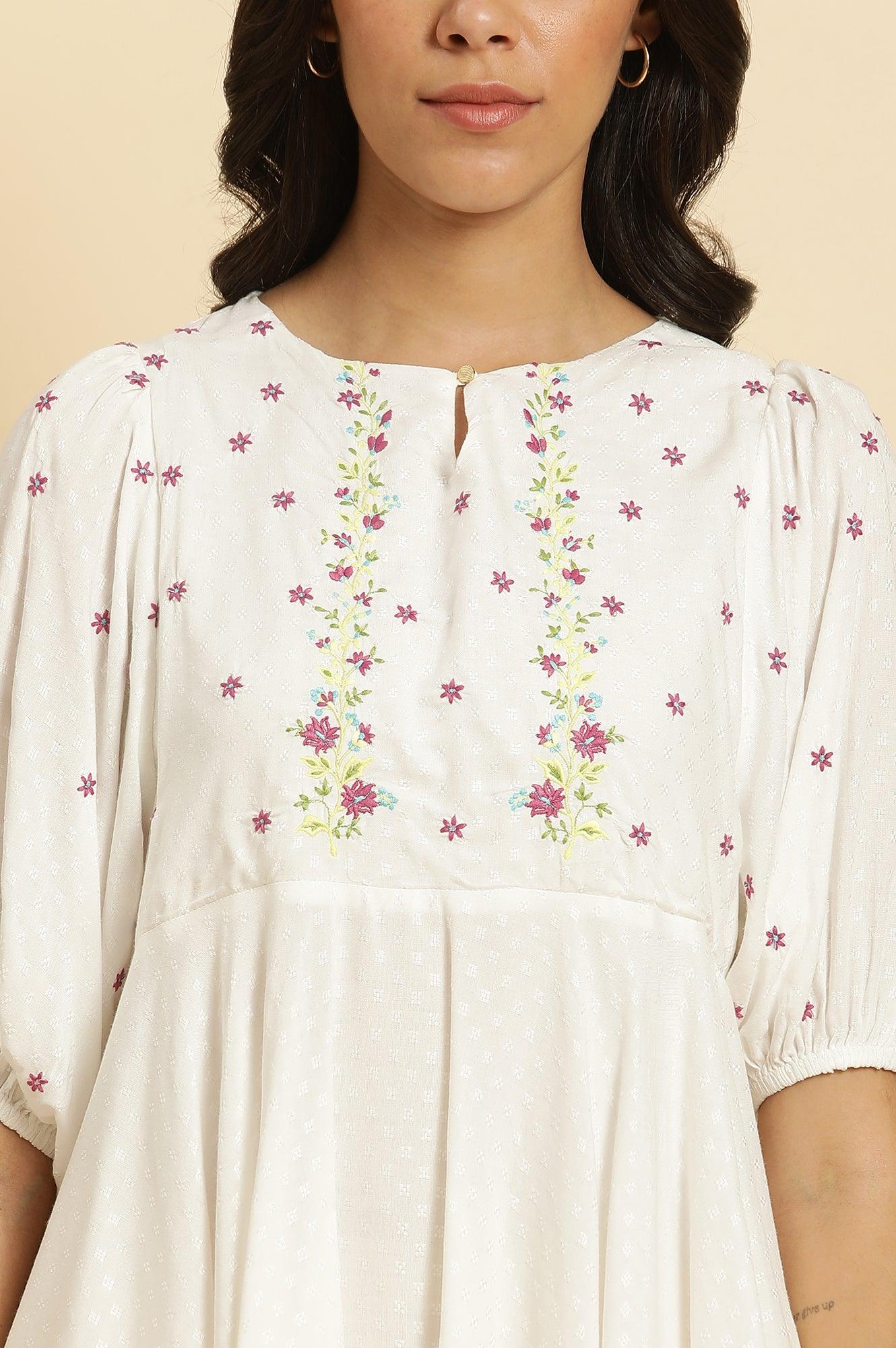 White Peplum Cotton Top with Embroidered Yoke - Image 6