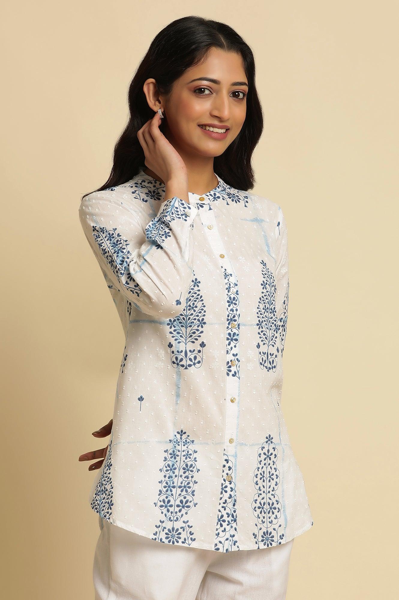 White Printed Cotton Shirt - Image 4
