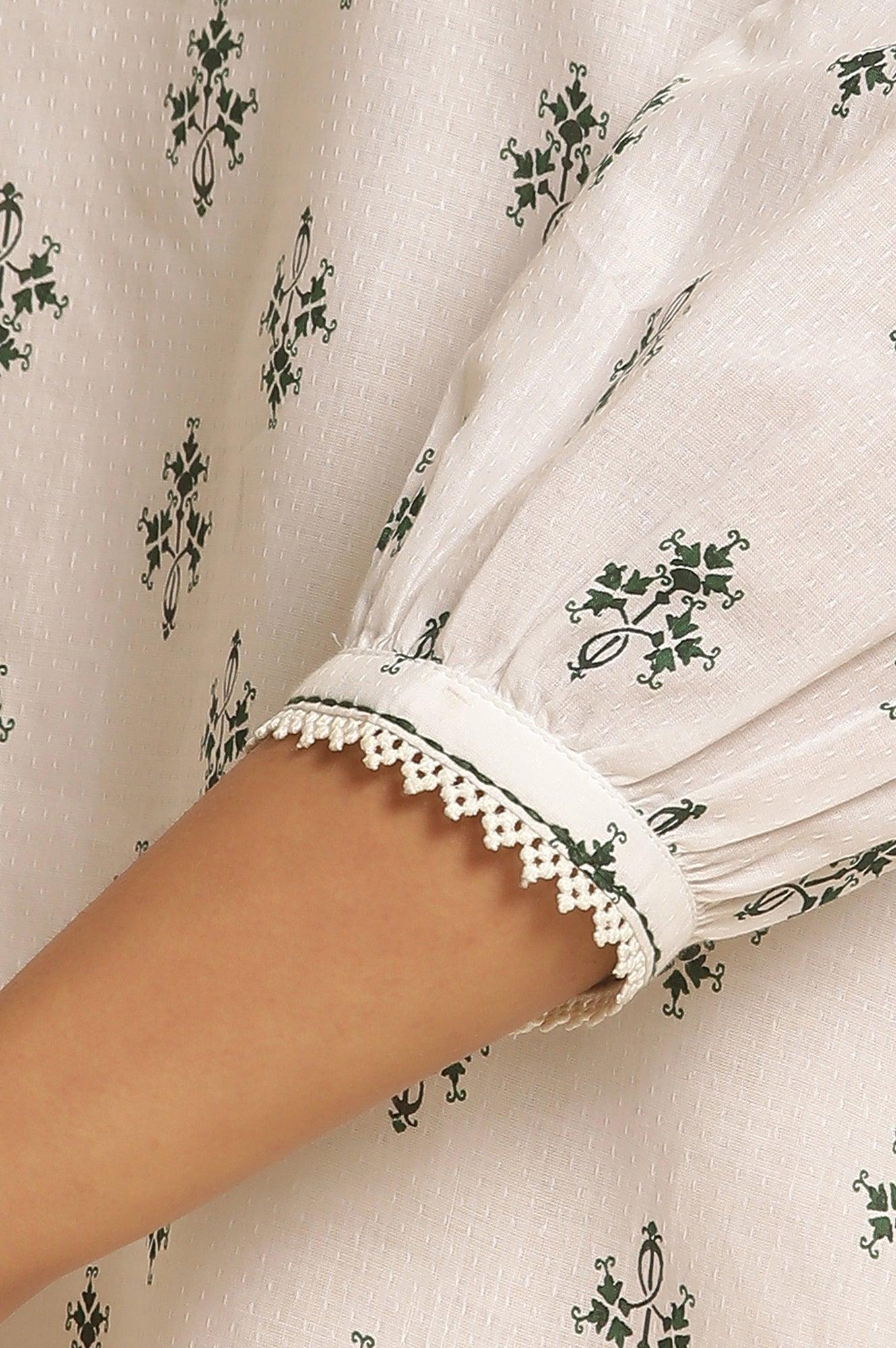 White Printed Top Wit Lace And Puffed Sleeves - Image 7