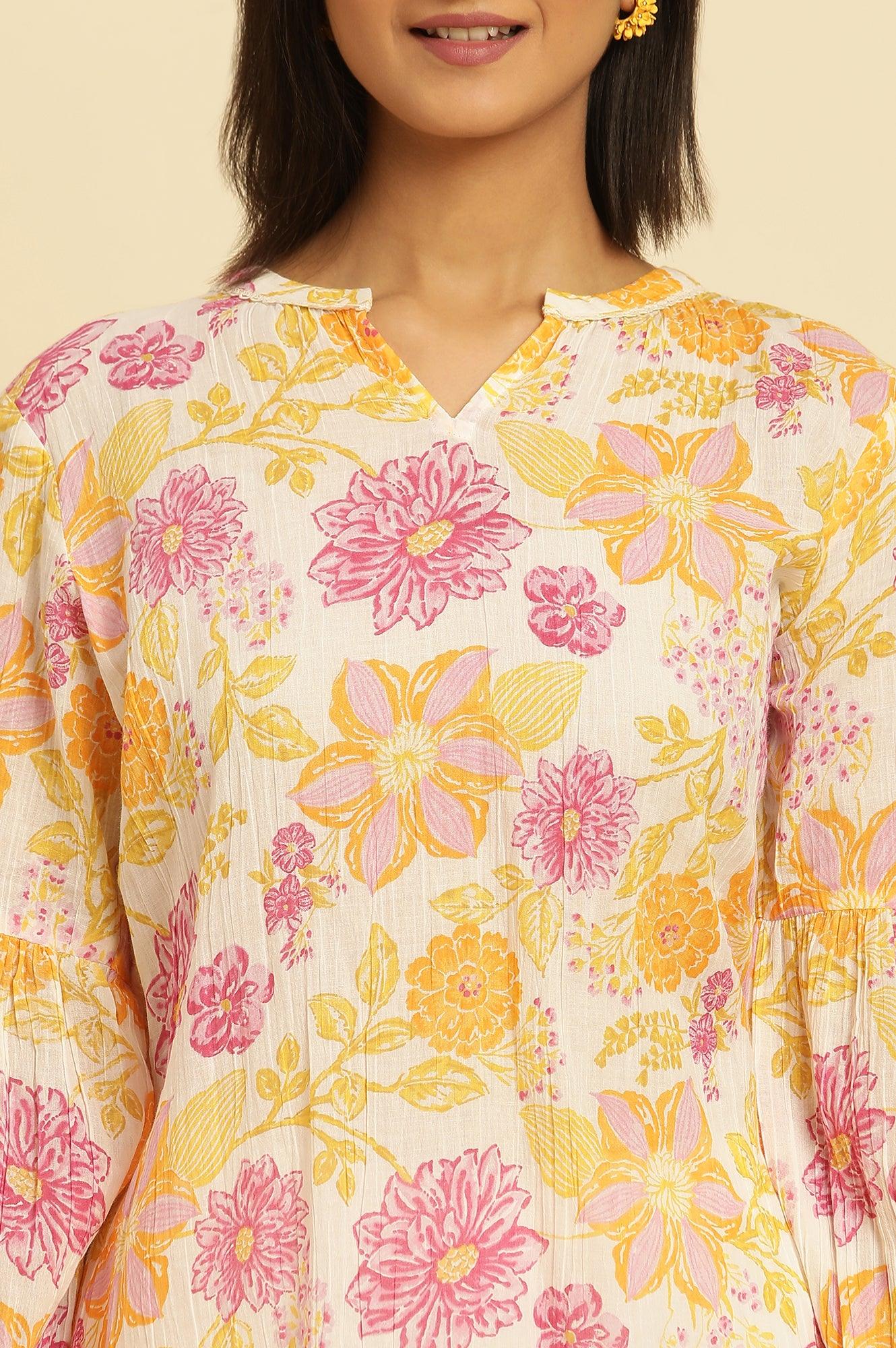White Printed Top With Tie-Up Detail - Image 6