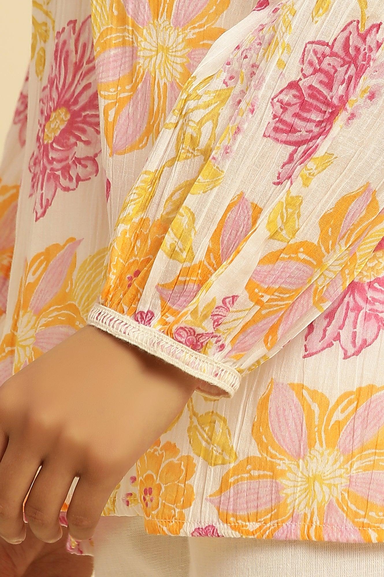 White Printed Top With Tie-Up Detail - Image 7