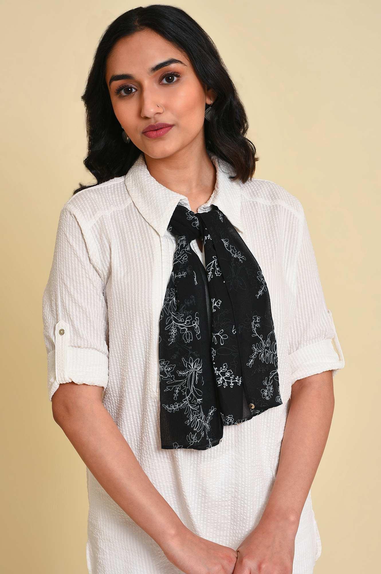White Seer Sucket Top With Detachable Scarf - Image 6