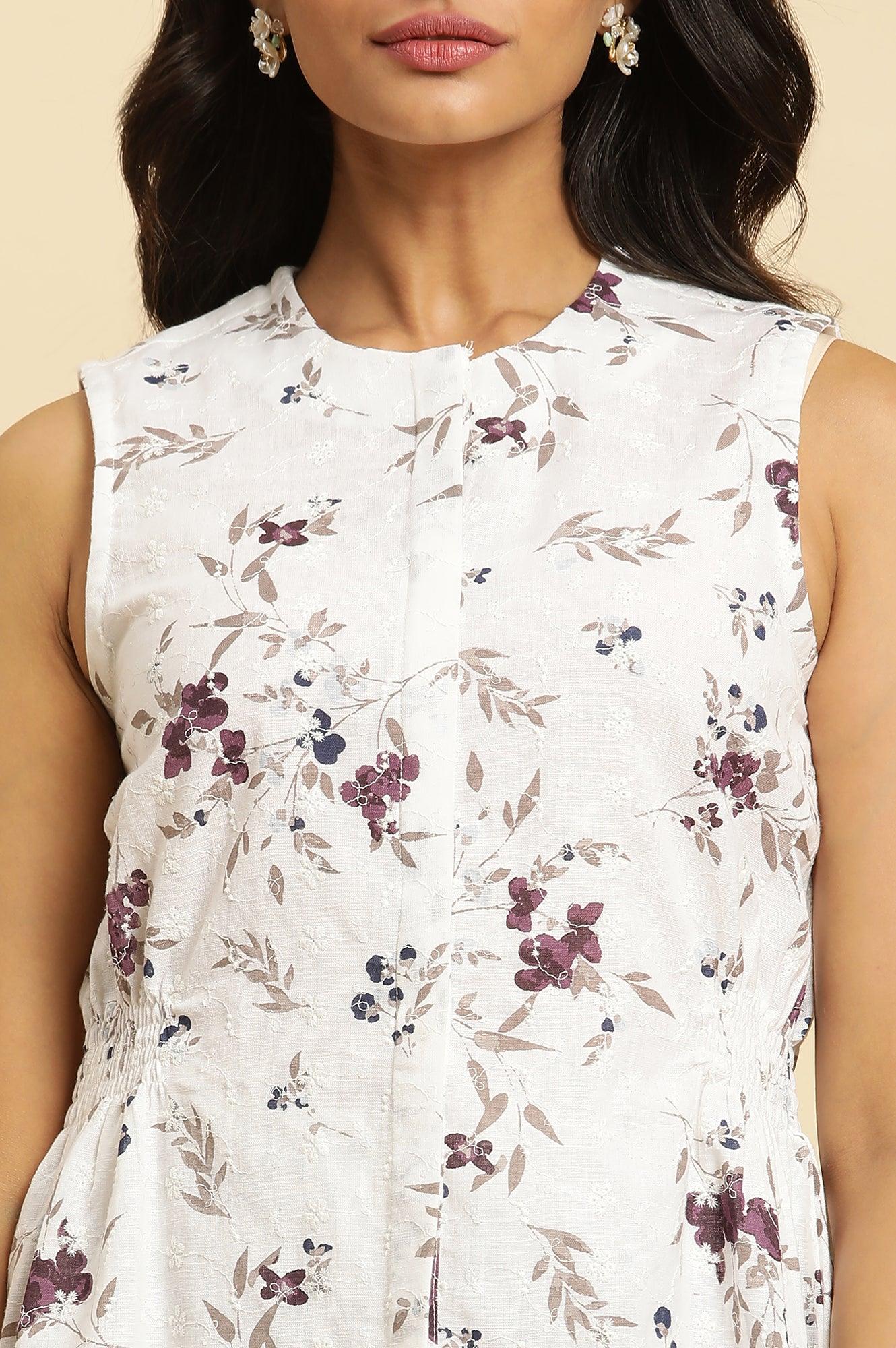 White Sleeveless Floral Printed Kurta And Pant Co-Ord Set - Image 6