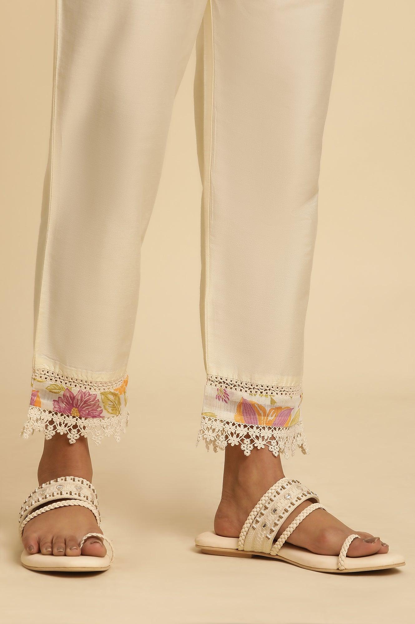 White Sleeveless Printed Flared Kurta, Pants And Dupatta Set - Image 9