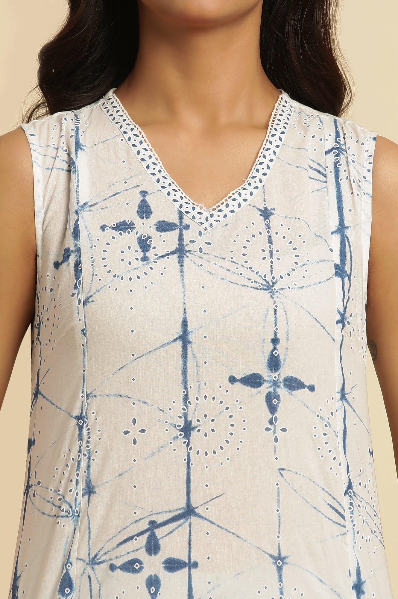 White Sleeveless Tie-Dye Kurta And Pants Set - Image 6