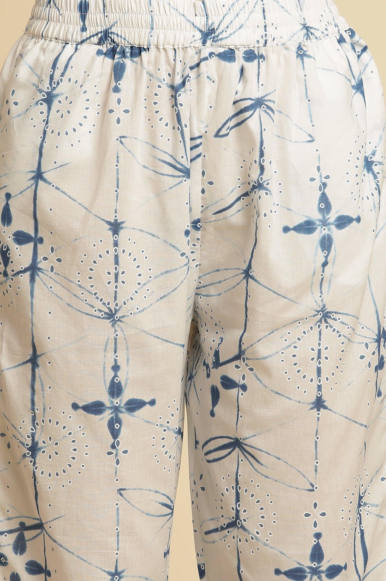 White Sleeveless Tie-Dye Kurta And Pants Set - Image 7