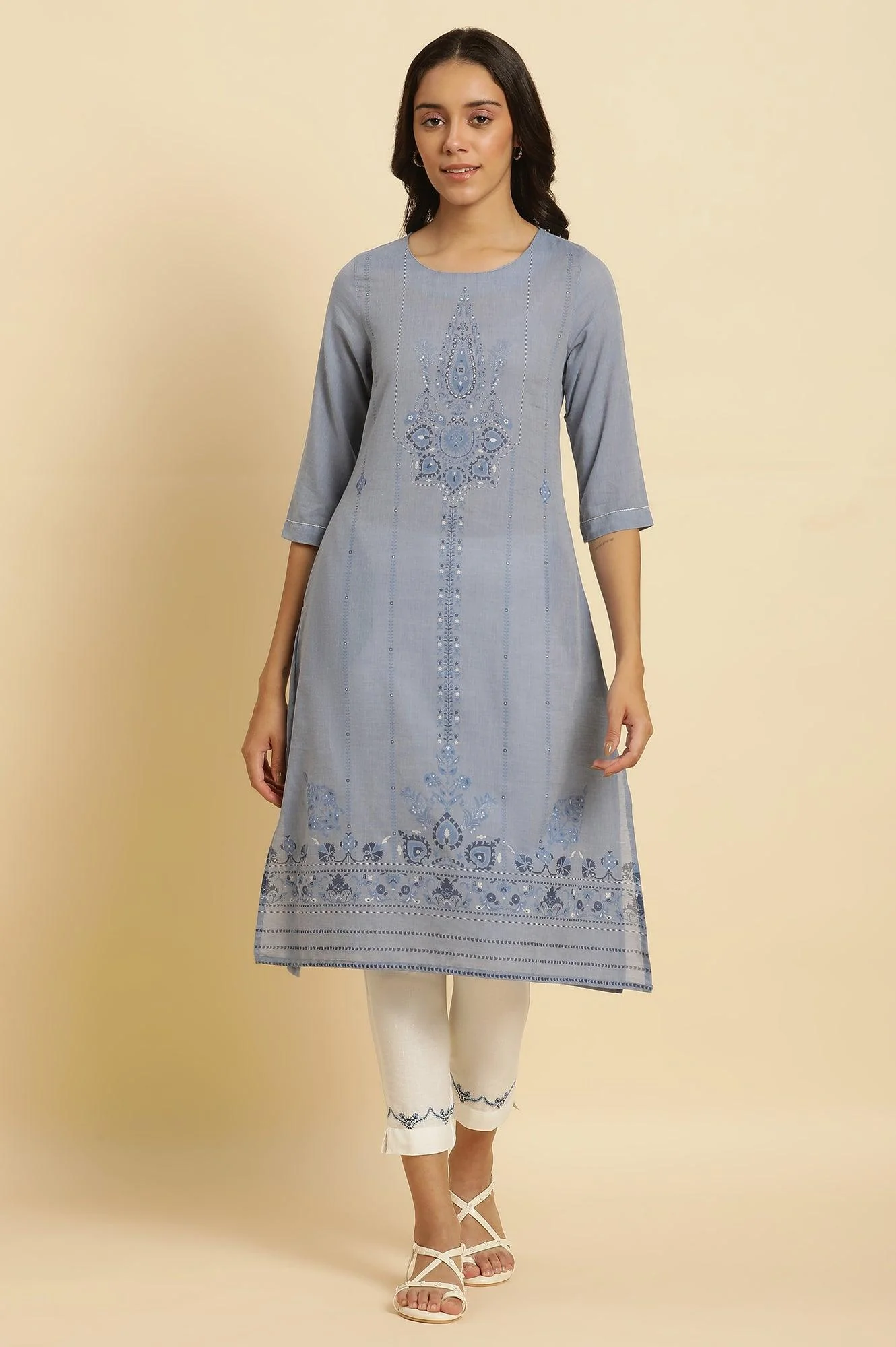 White Slim Pants with Embroidered Hemline - Image 6