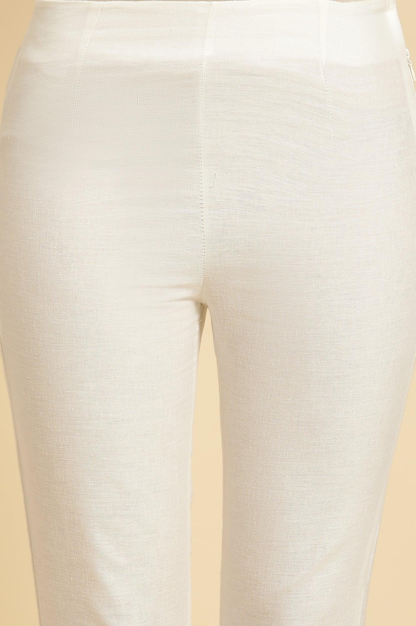White Slim Pants with Embroidered Hemline - Image 7