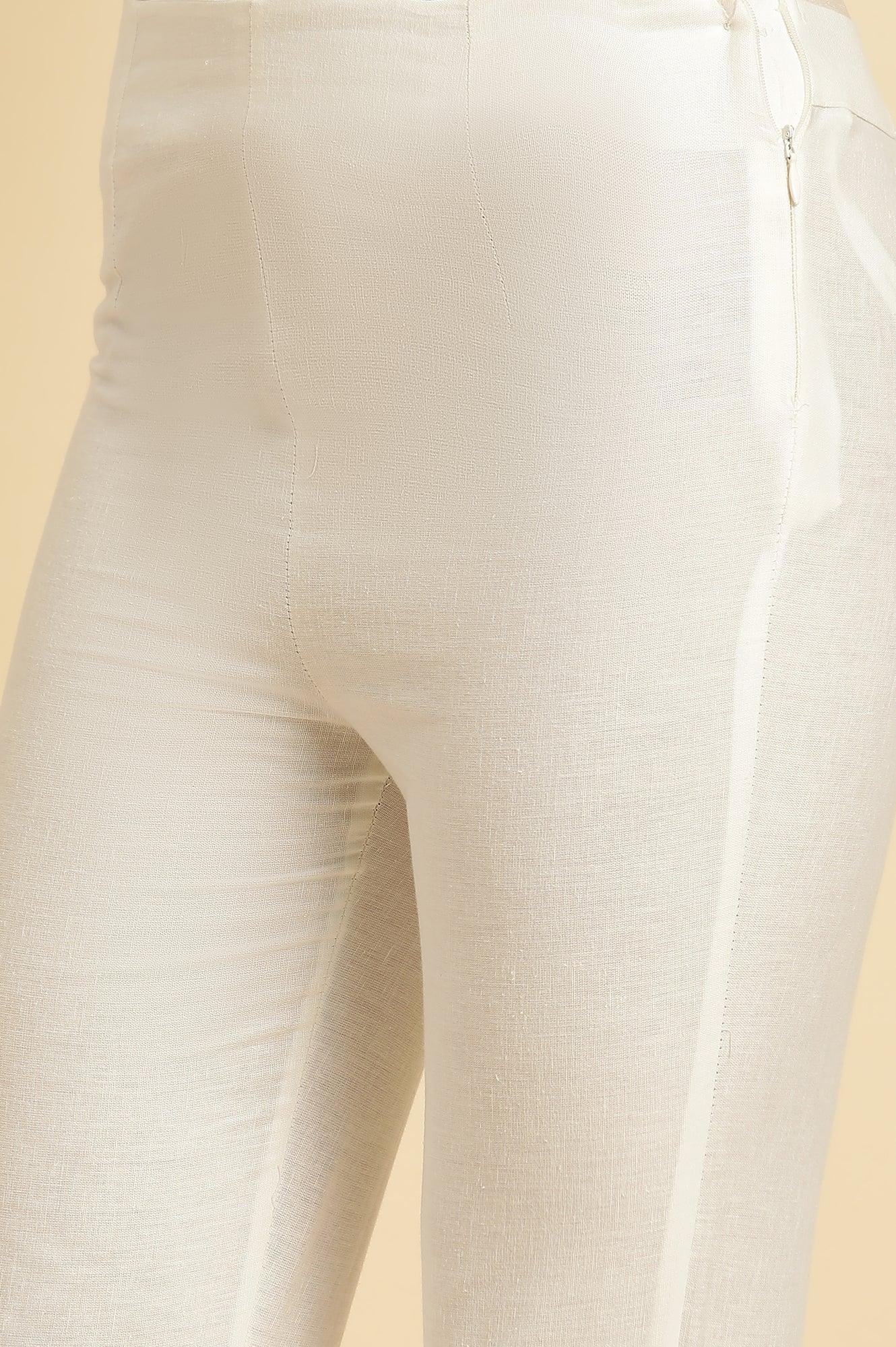 White Slim Pants with Embroidered Hemline - Image 8