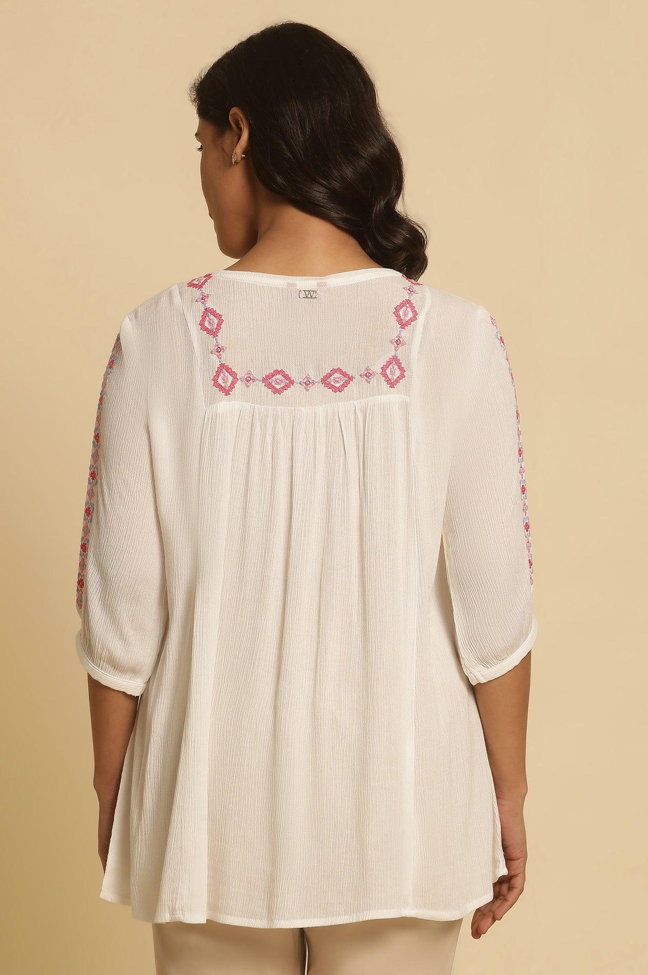 White Solid Top With Thread Embroidery - Image 3