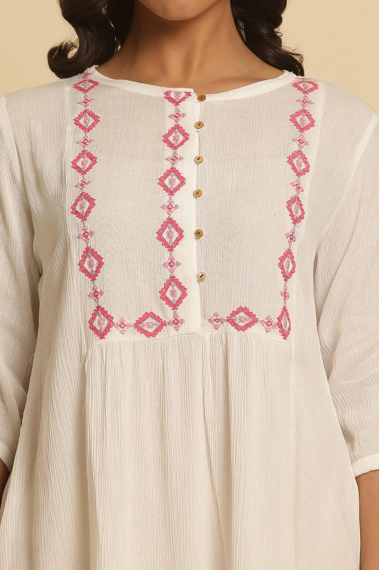 White Solid Top With Thread Embroidery - Image 6