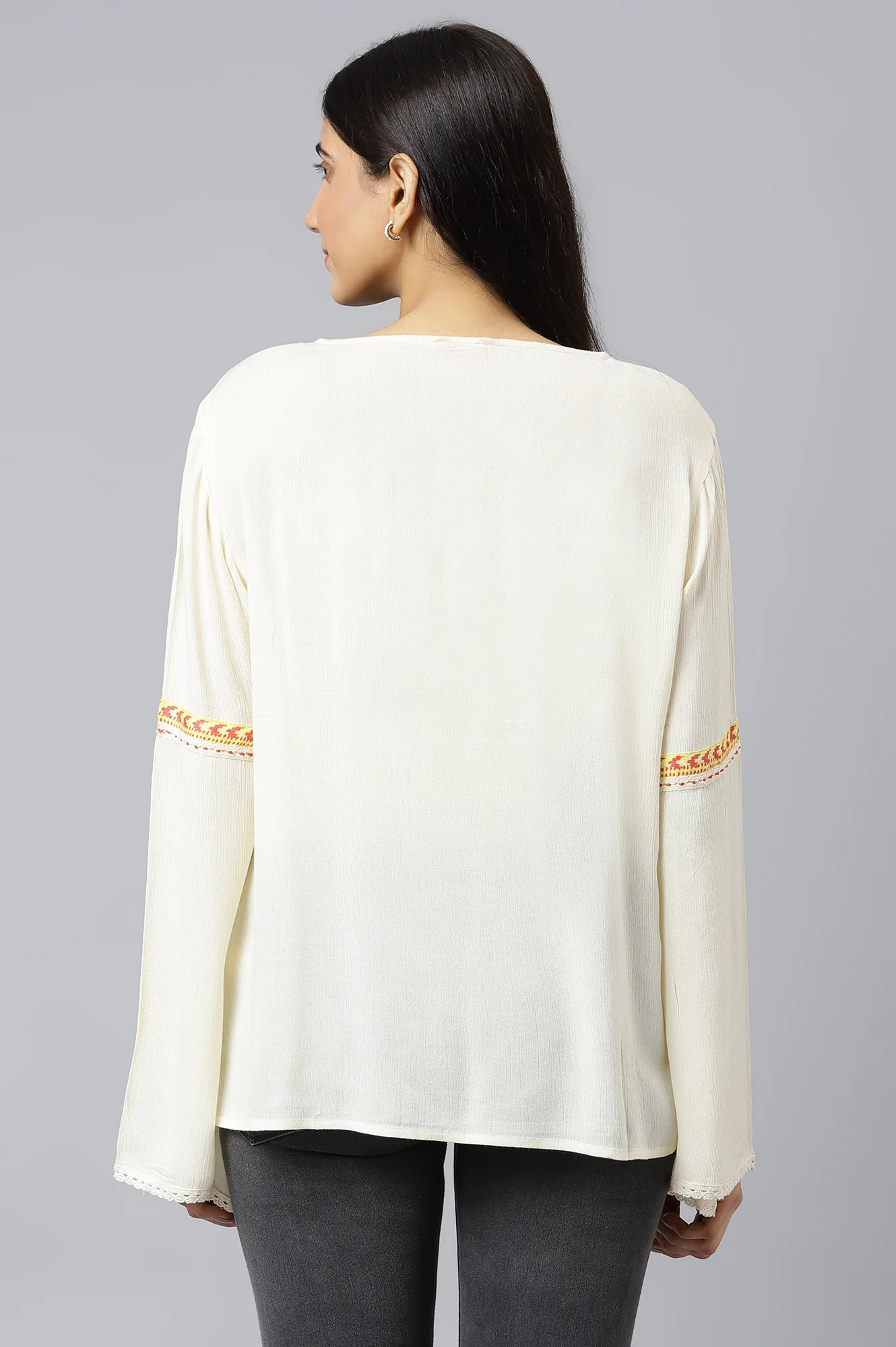 White Thread Embroidered Western Top - Image 4