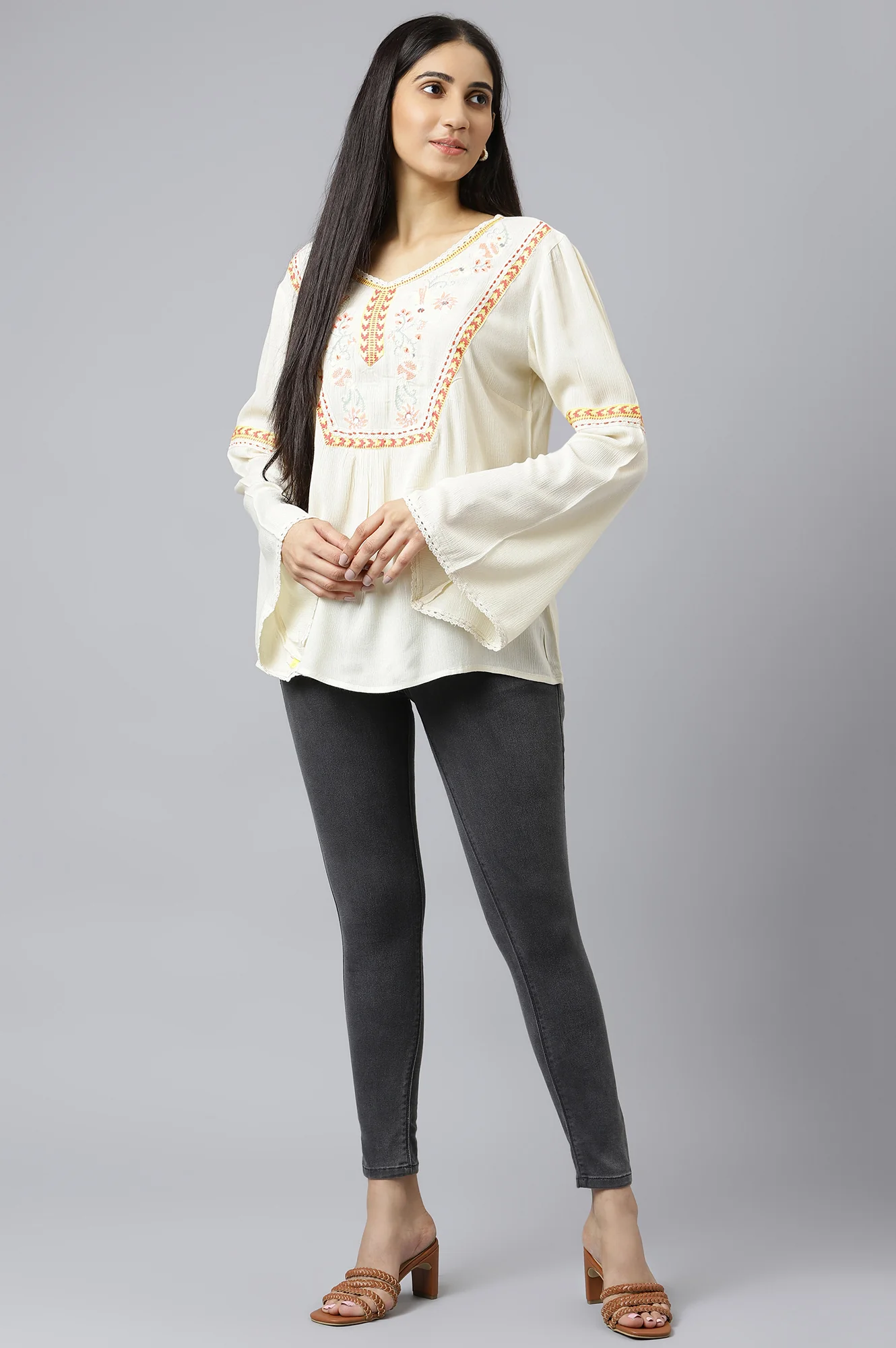 White Thread Embroidered Western Top - Image 5