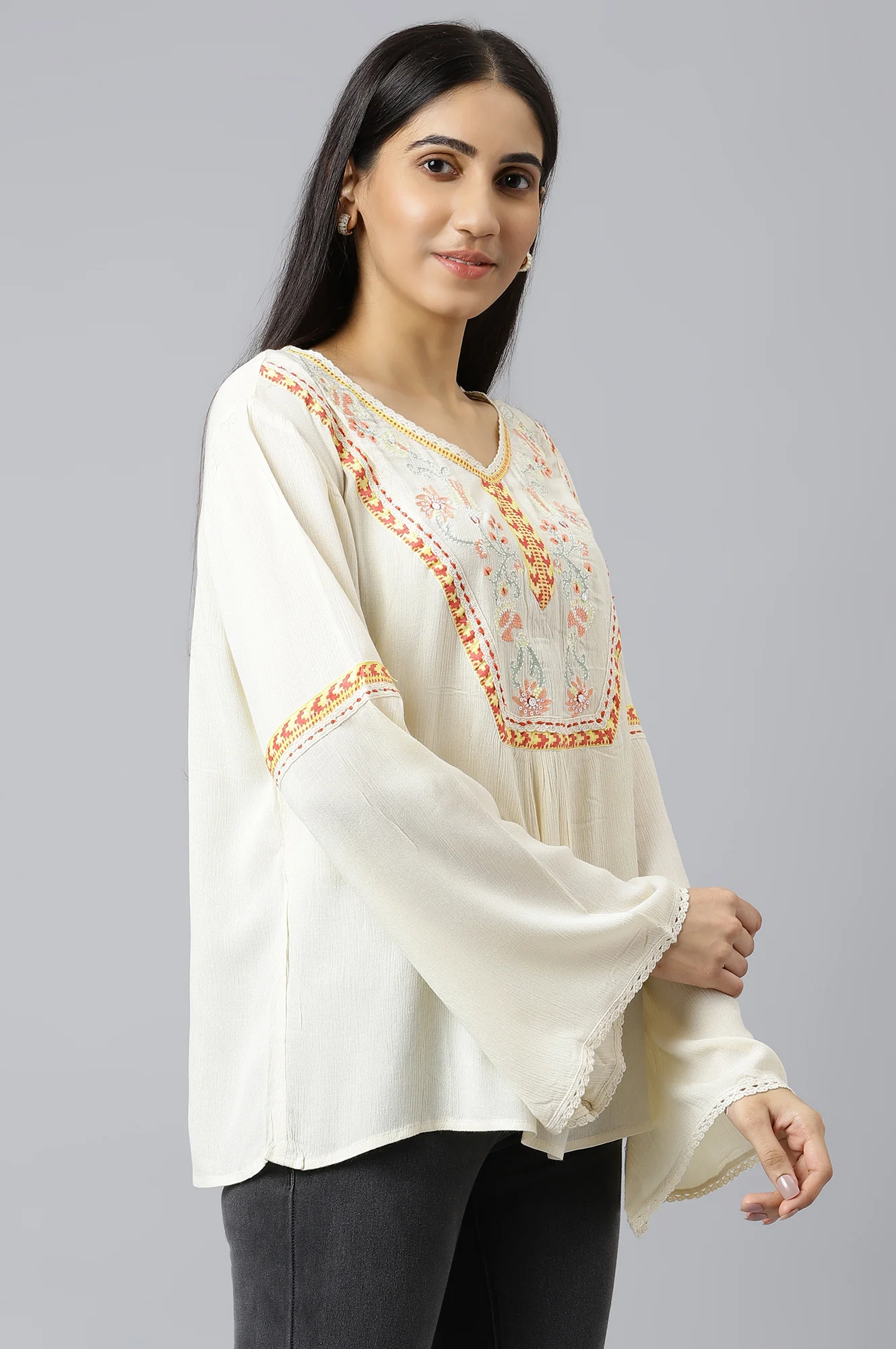 White Thread Embroidered Western Top - Image 6