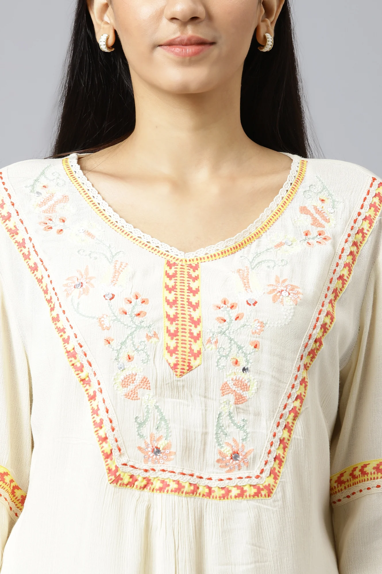 White Thread Embroidered Western Top - Image 8