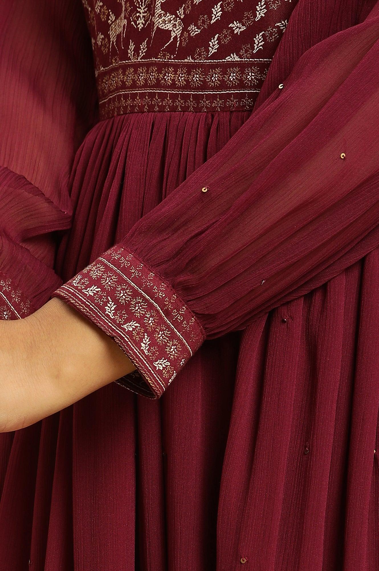 Wine Heavily Embroidered Festive Dress - Image 7