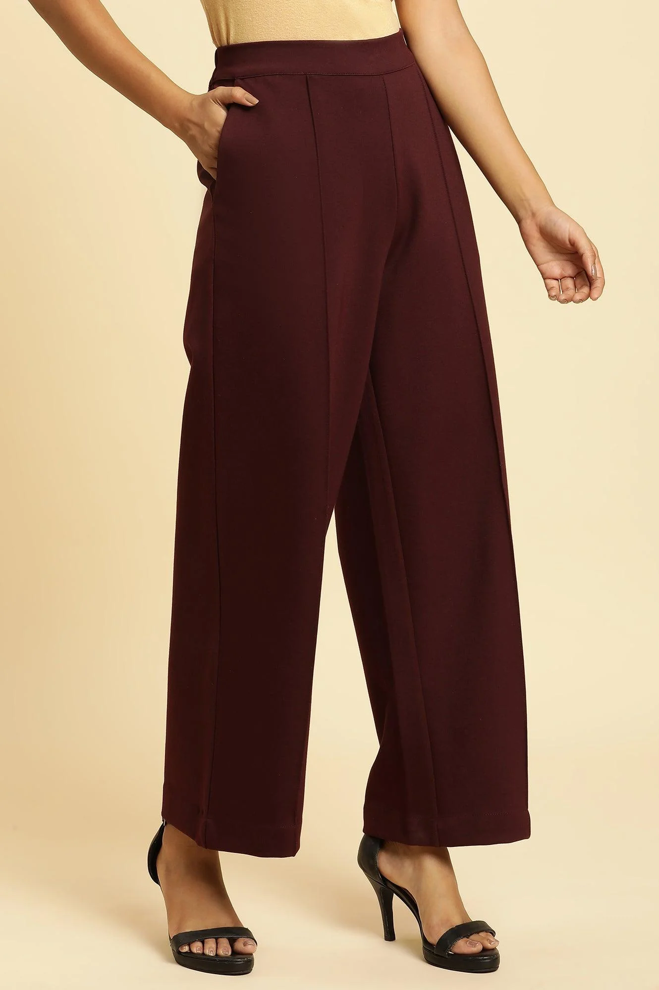 Wine Pin Tuck Trouser Pants - Image 4